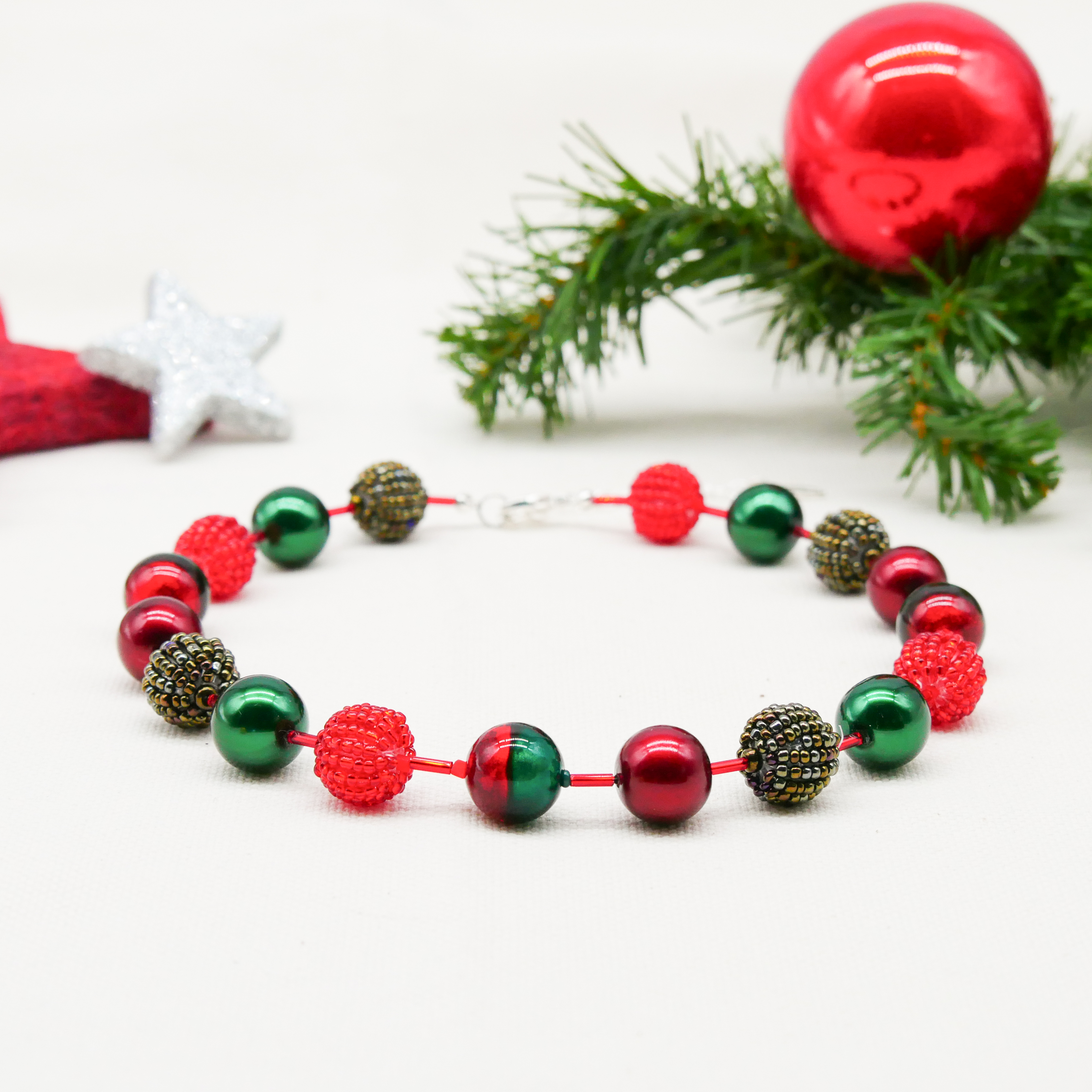  "Fine Bead Art", "Kette Christmas", Lampenperlen, Glasperlen rot-grün