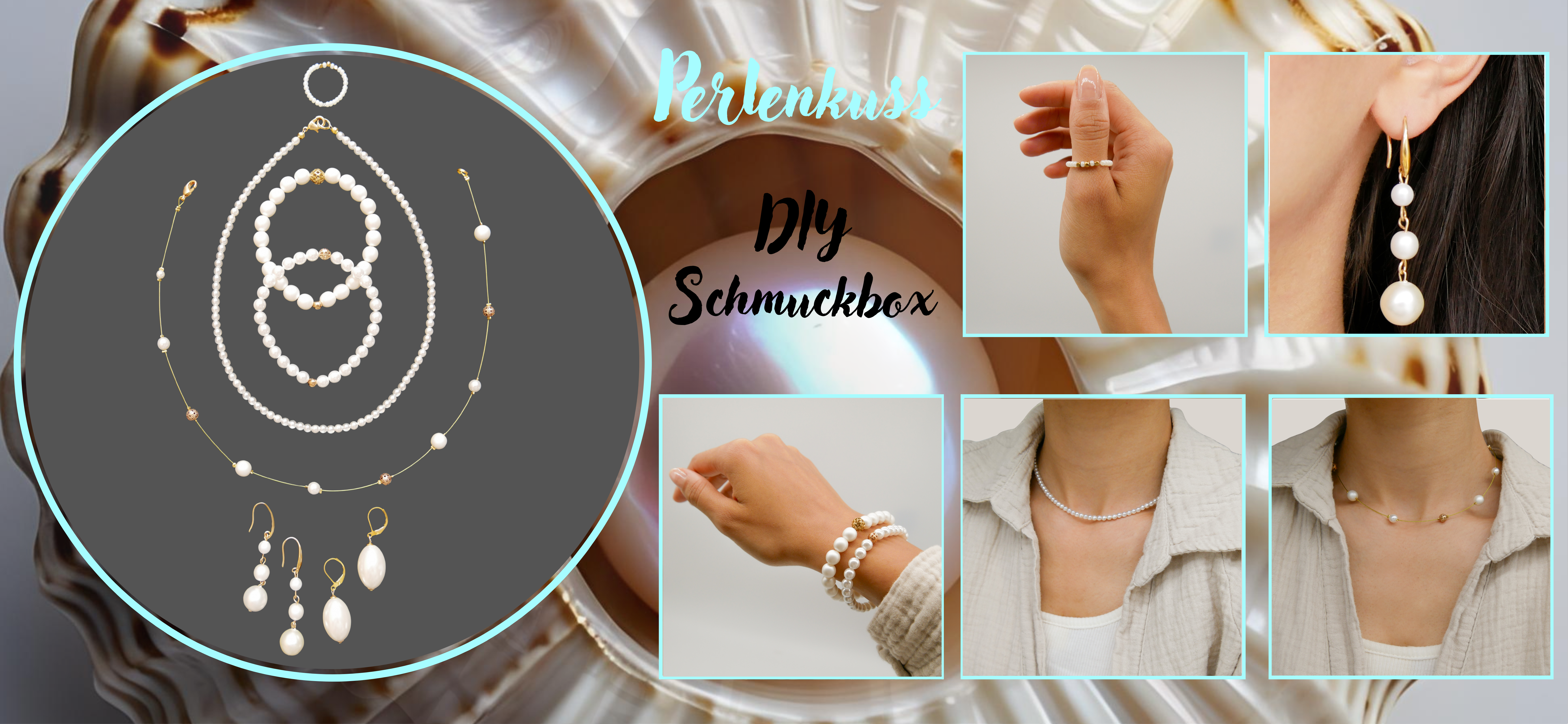  DIY Schmuckbox, Perlenkuss, 3x Armband, 1x Kette, 1x Ohrring, 1x Ring
