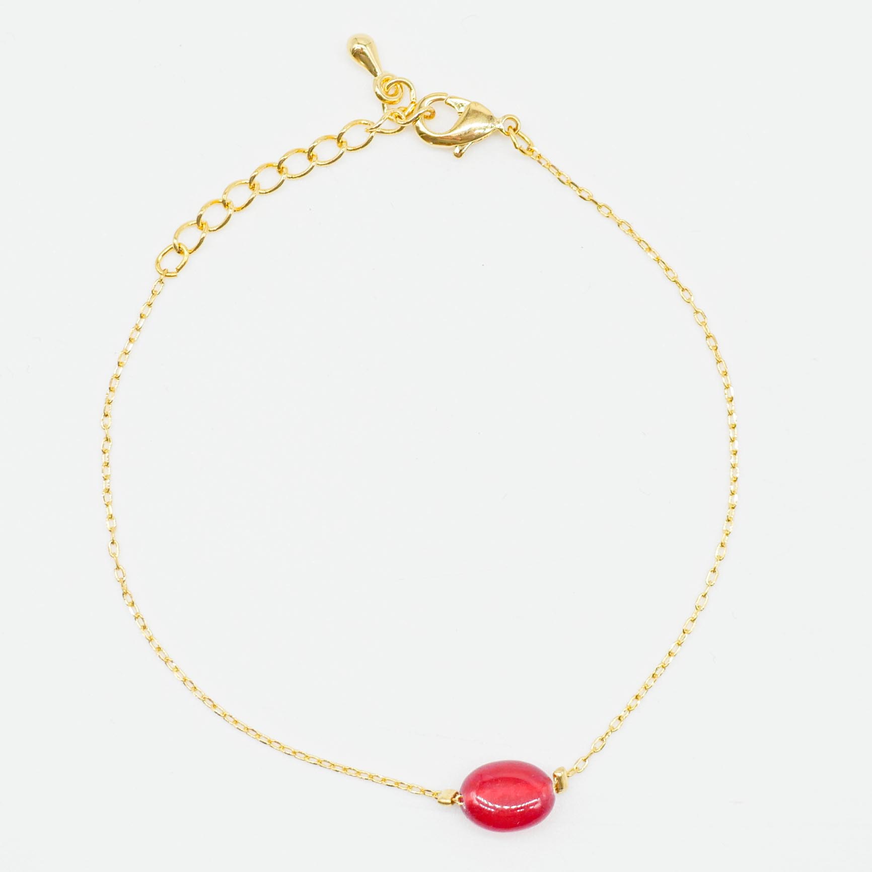 "Fine Filigré" feines Armband, rote Farbedelstein Perle, vergoldet