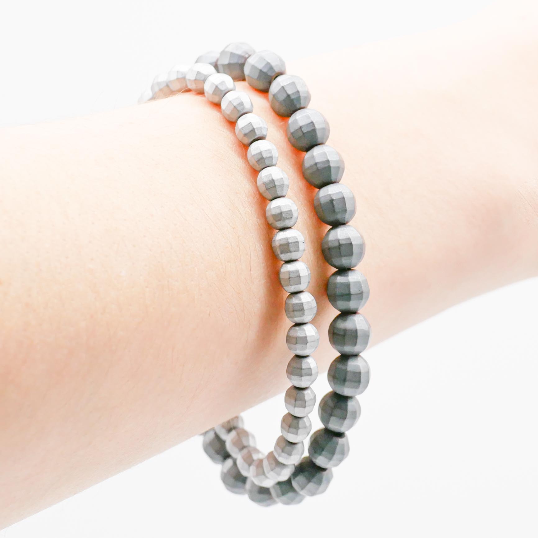 "Metallic" 2-Strang Hämatit Armband, Kugel - silber-anthrazit