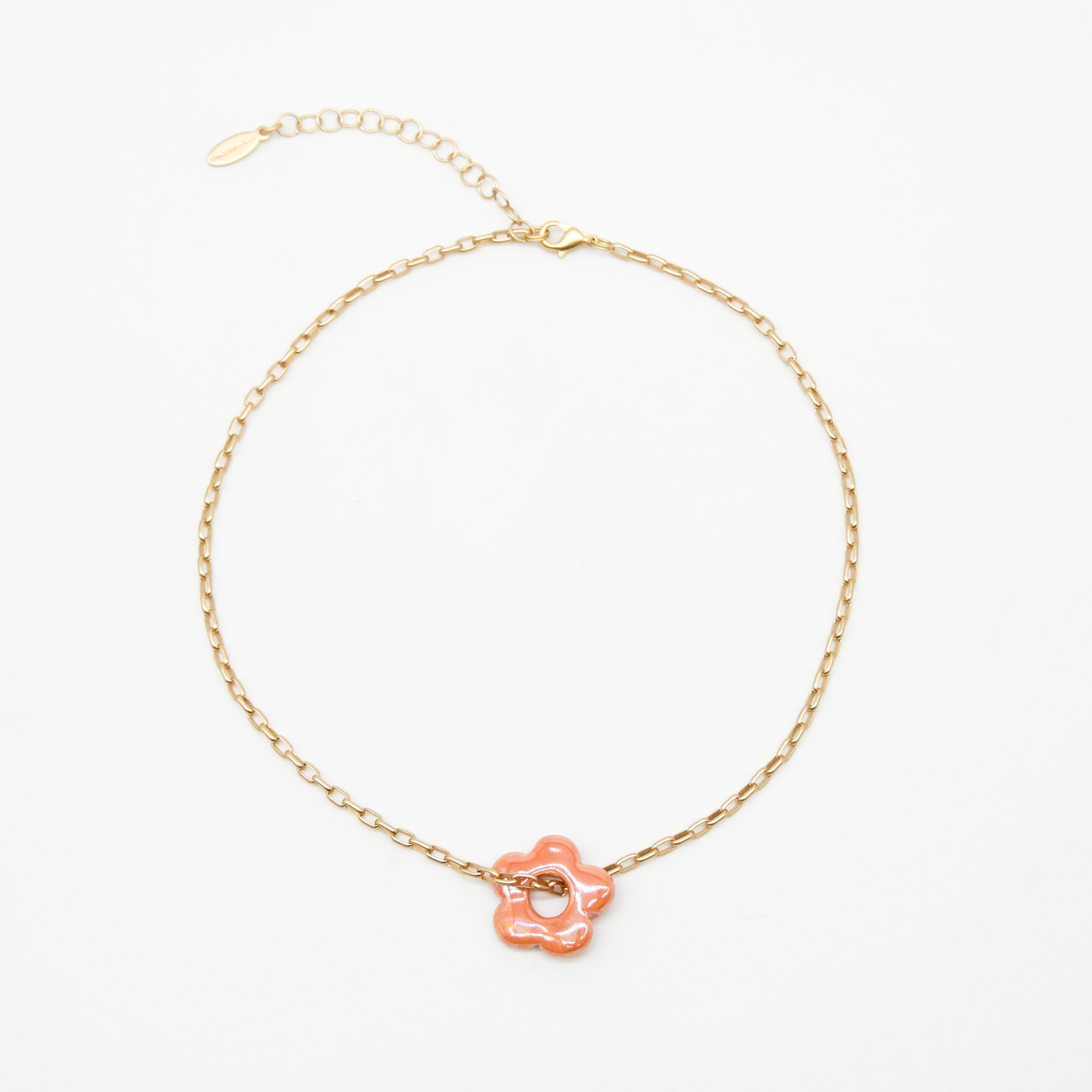 "Summer-Feeling", Kurze Metallkette vergoldet, Keramikblume orange "Summer-Feeling", Kurze Metallkette vergoldet, Keramikblume orange