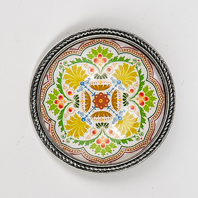 Brooch "Mandala", glass, green-mustard