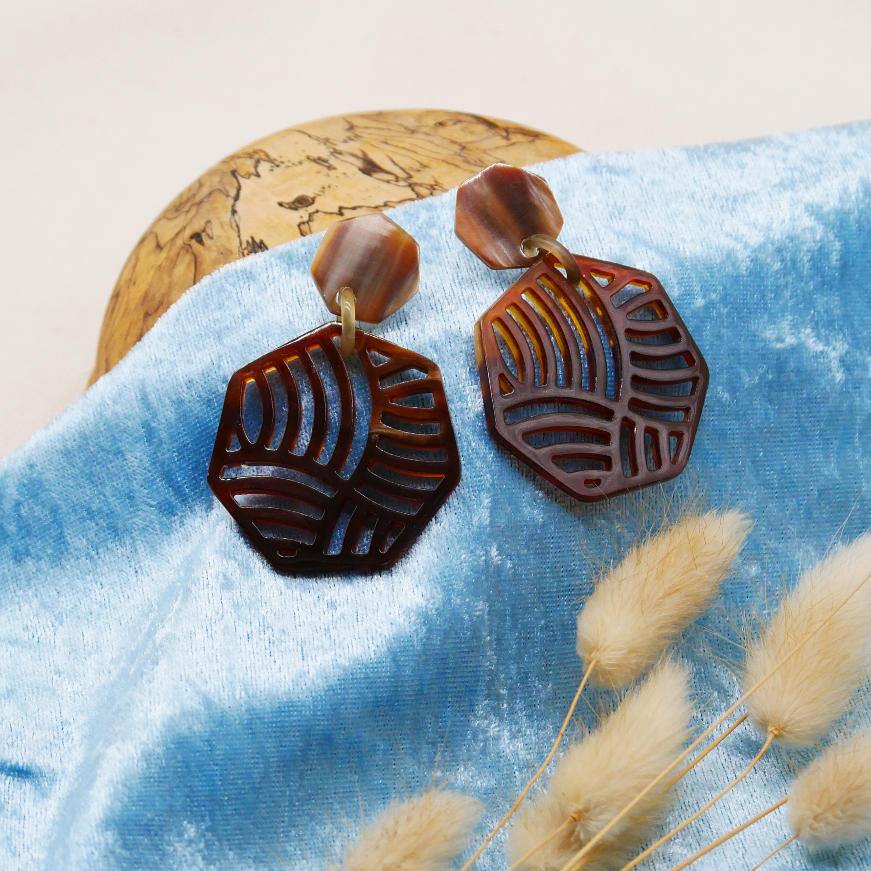  "Craft Art" Ohrring "Polygon" braunes Horn