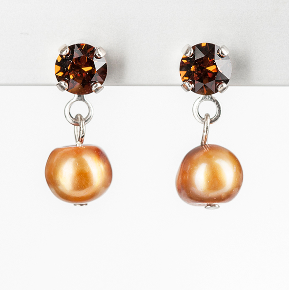 Ohrstecker "Freshwater Pearls" aus Süßwasserperlen mit Swarovski Elementen, light brown, topaz
