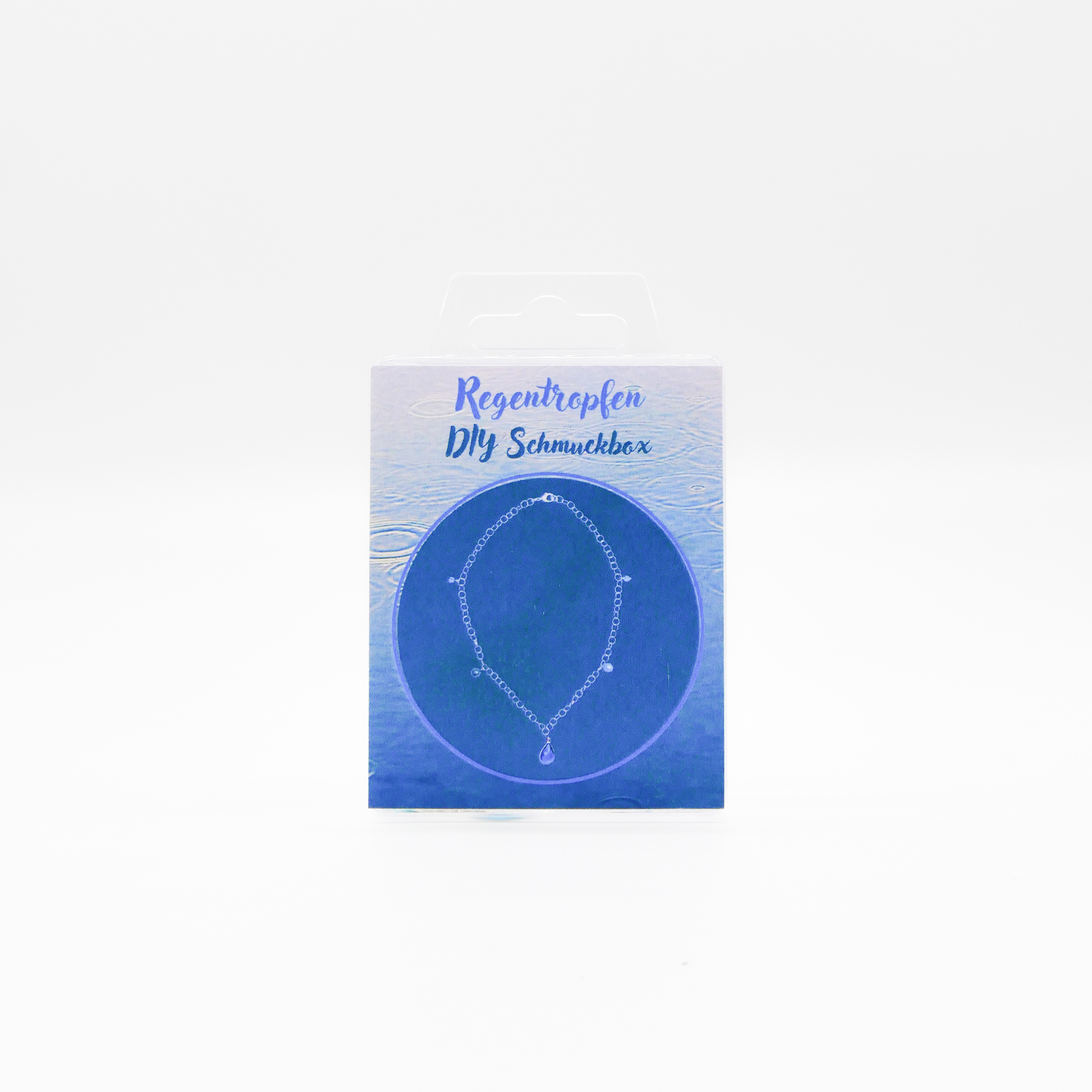 DIY kleine Schmuckbox, Kette Regentropfen Gliederkette versilbert, blaue Glasanhänger