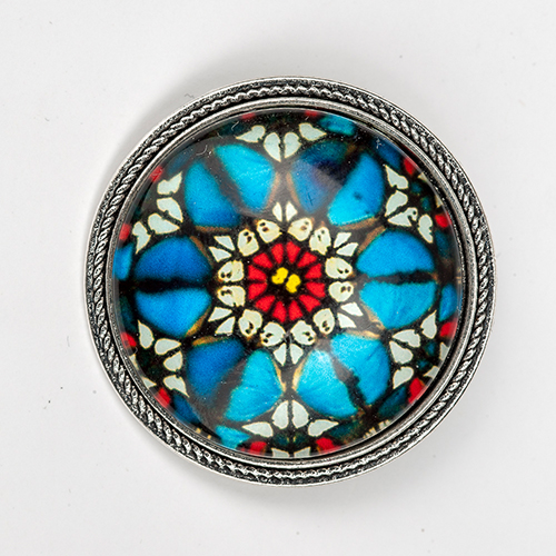 Brooch "Mandala", glass, sapphire