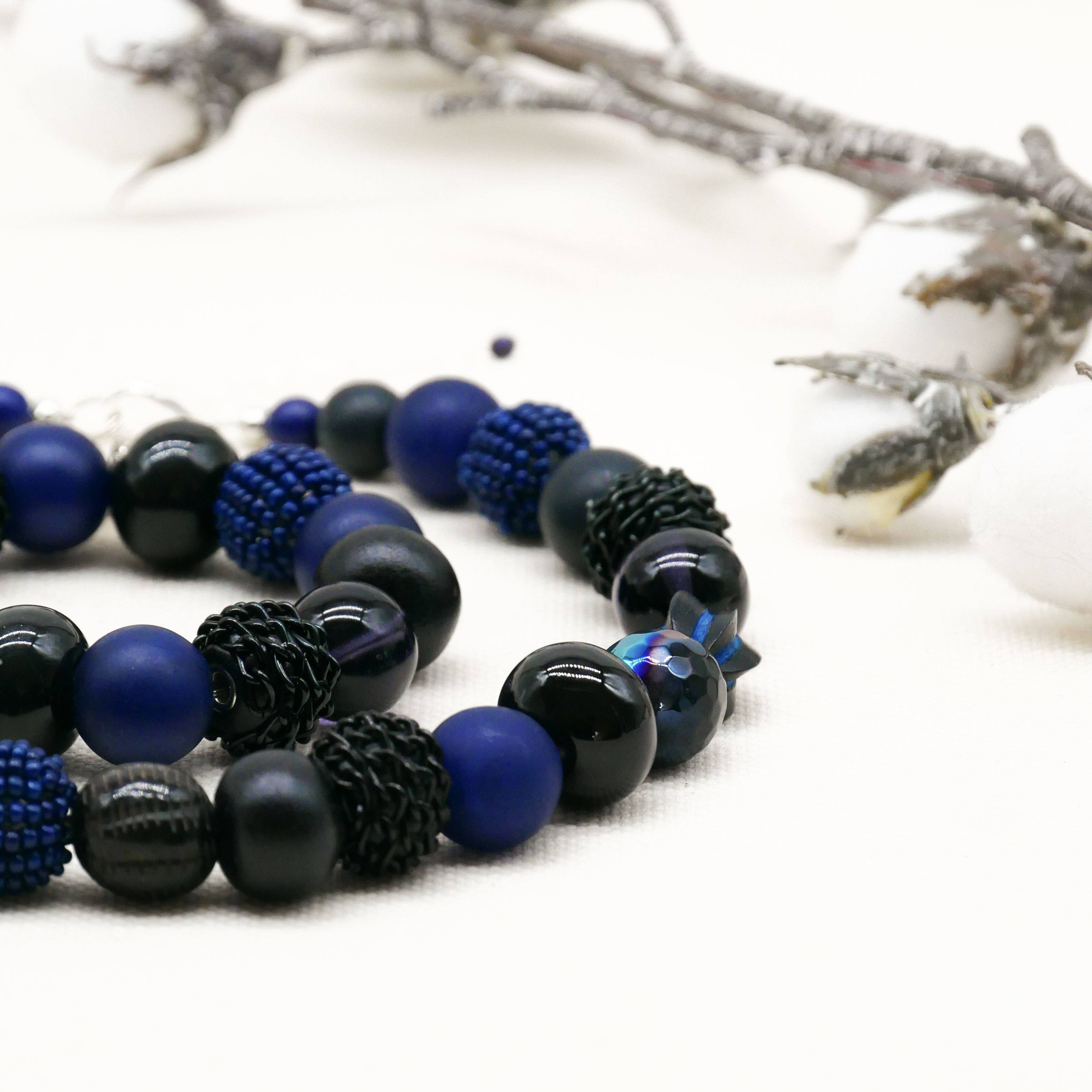  "Bollywood" Armband auf Gummi, mitternachtsblau