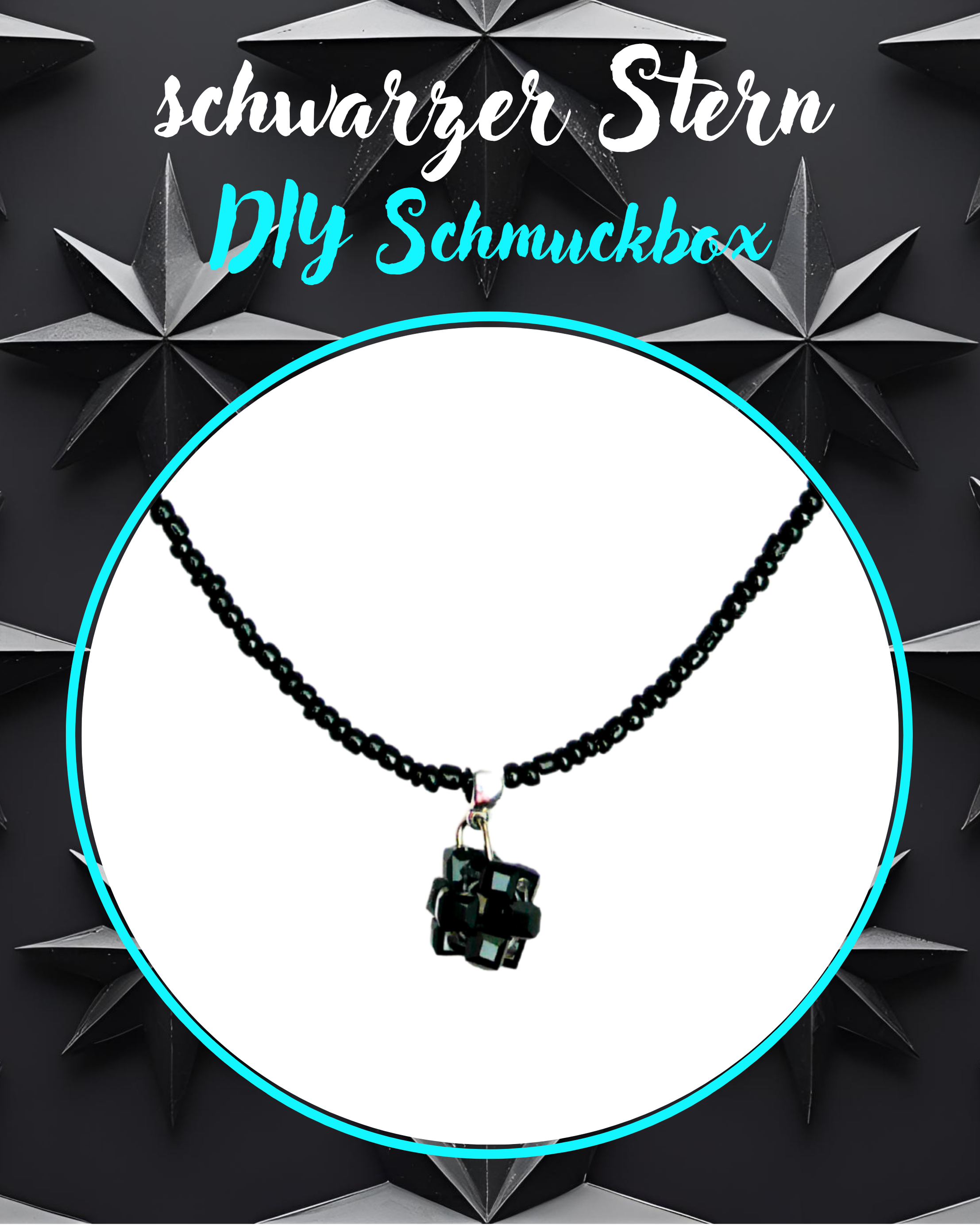  DIY kleine Schmuckbox, Kette Schwarzer Stern schwarze Rocaillesperlen und Kristallanhänger