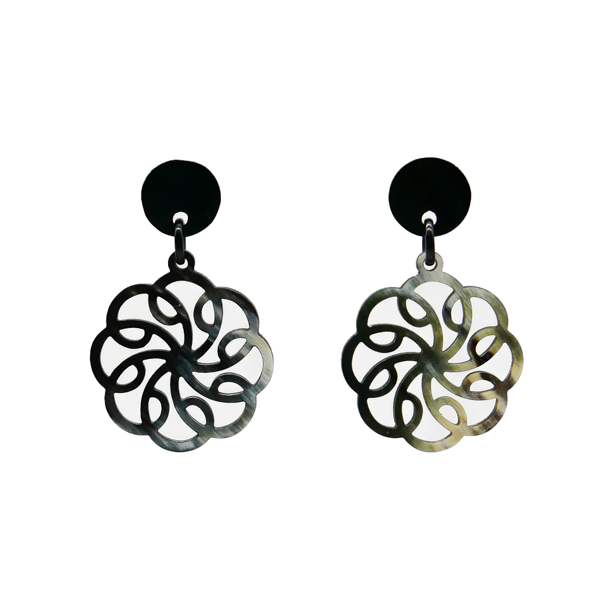  "Craft Art" Ohrring "Mandala" Ø ca. 45 mm, schwarzes und marble Horn