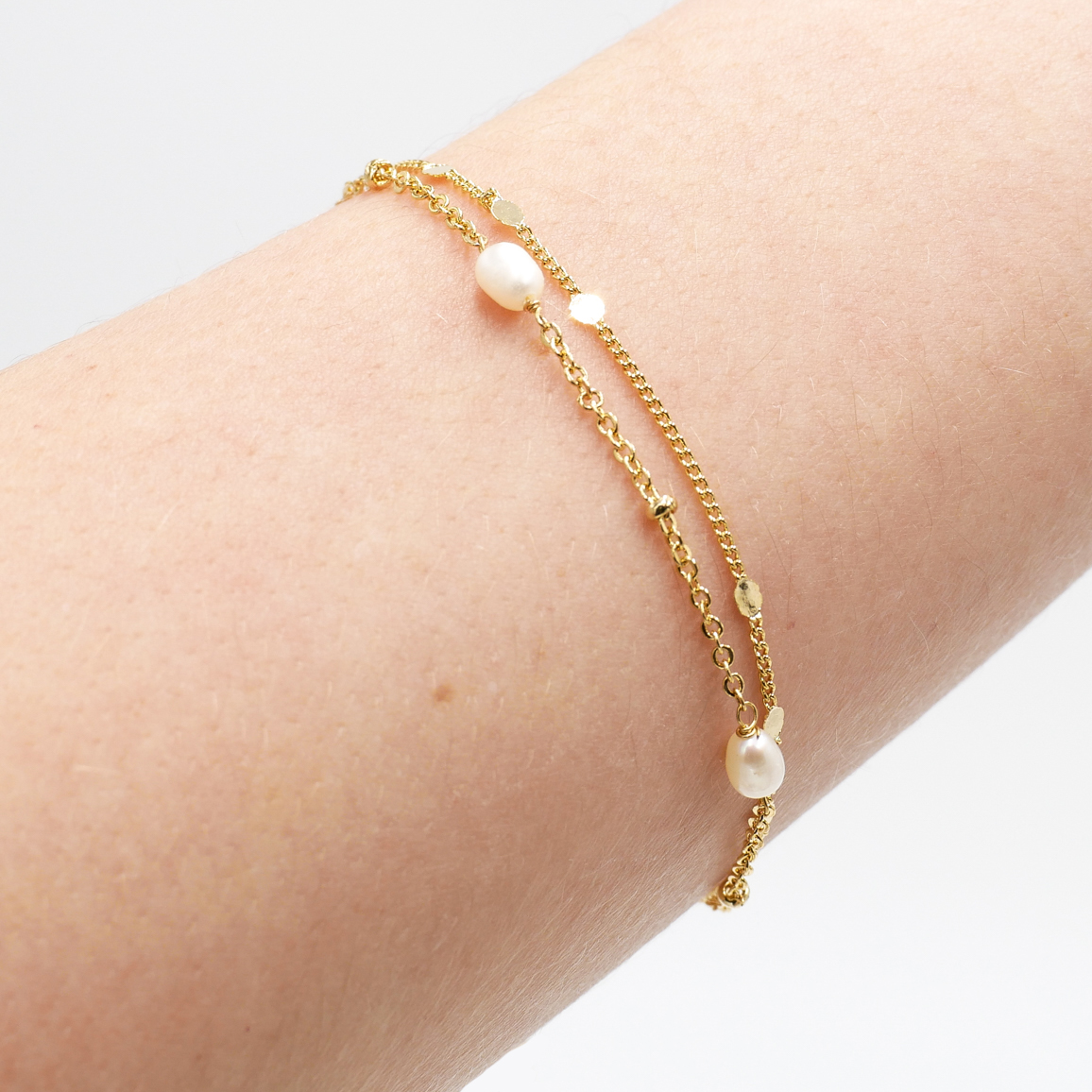"Freshwater Pearls" 2-fach Armband mit Perlen, goldfarben