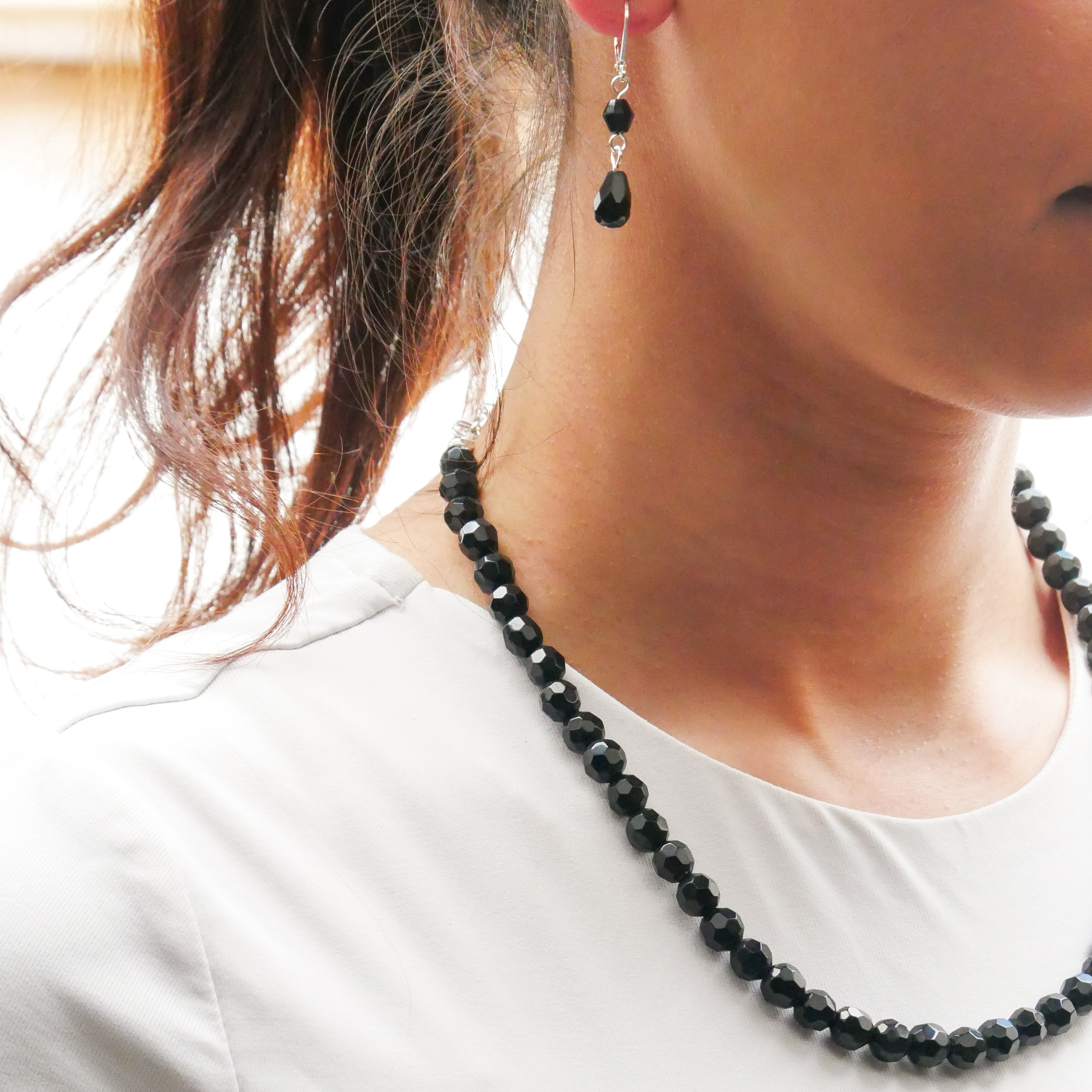  "Jet Schmuck" Ohrhänger "Tropfen", schwarze Glasperlen 