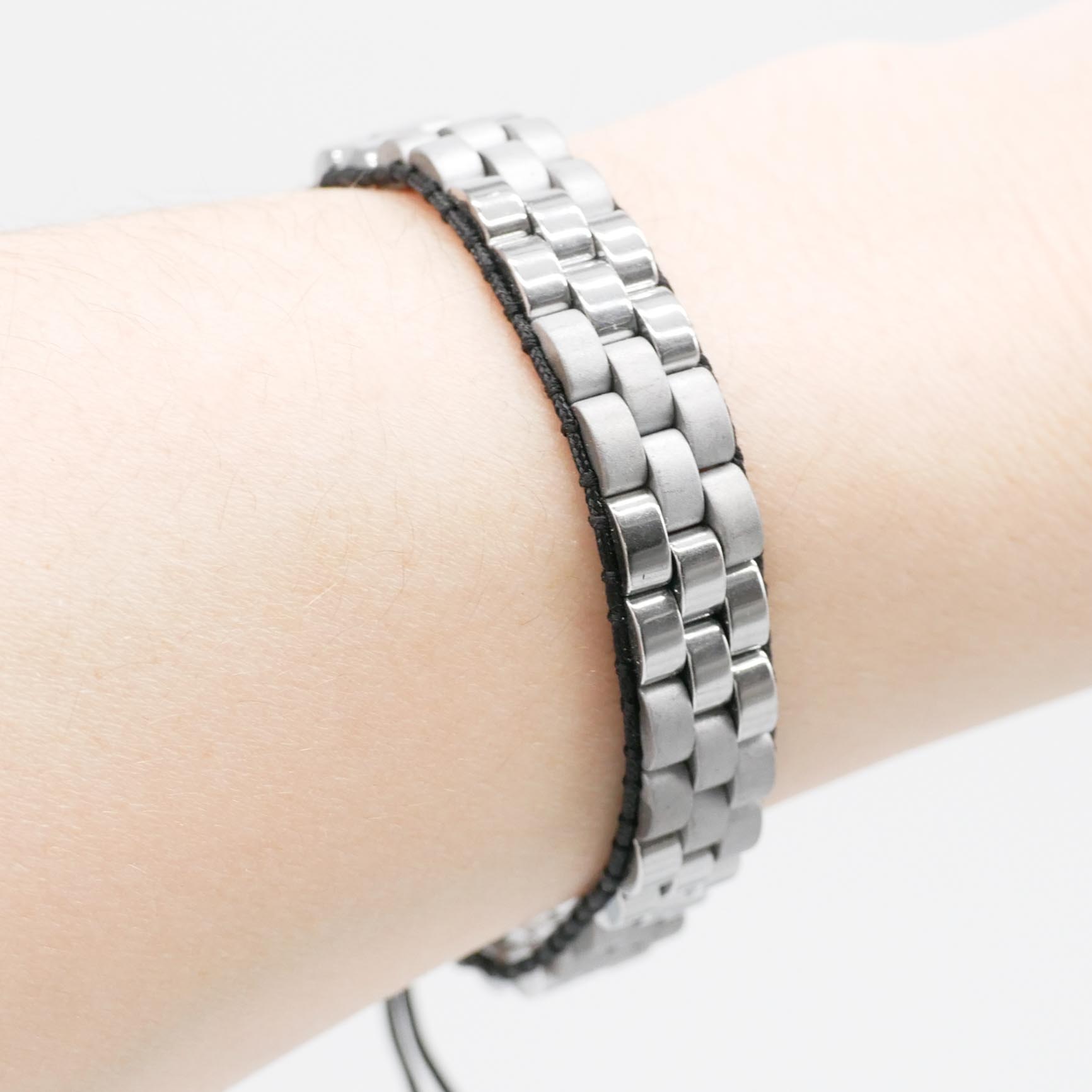 "Metallic" 3 reihiges Hämatit Armband, silber matt/glänzend