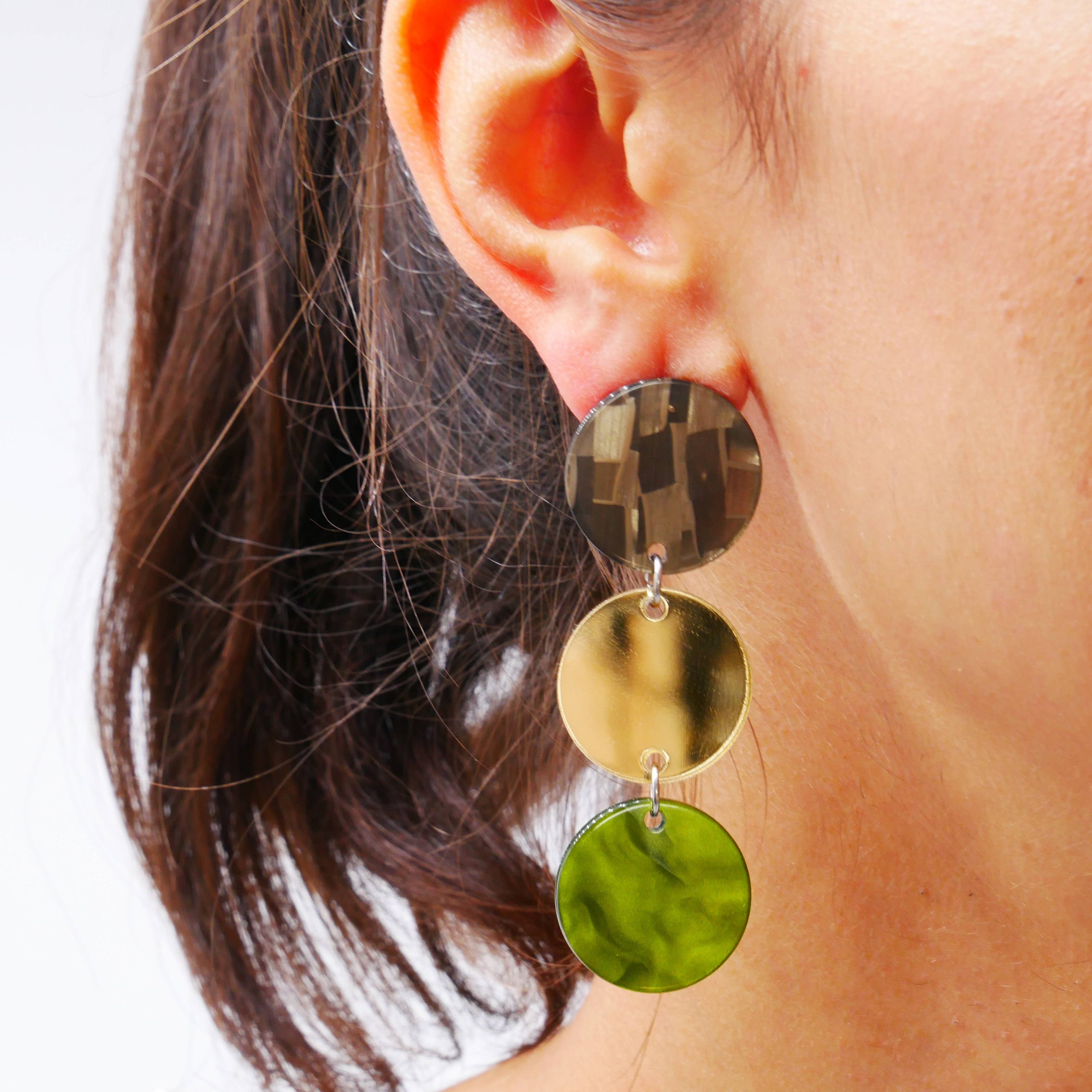 "Color Explosion", stud earrings 3pcs traffic light Ø 22 mm grey