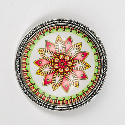 Brooch "Mandala", glass, light red