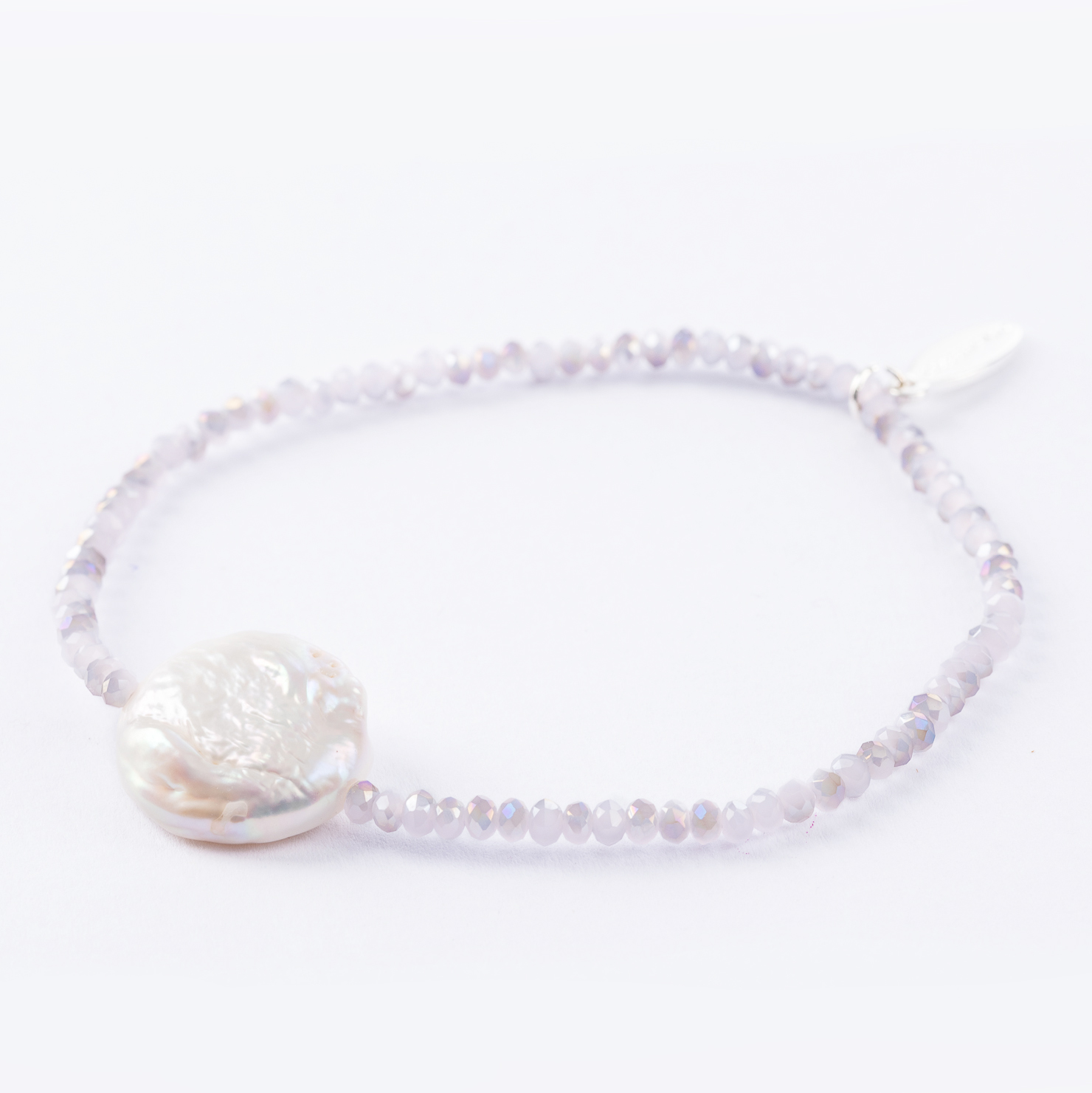 "Freshwater Pearls" Armband, flache Süßwasserperle, hellviolett