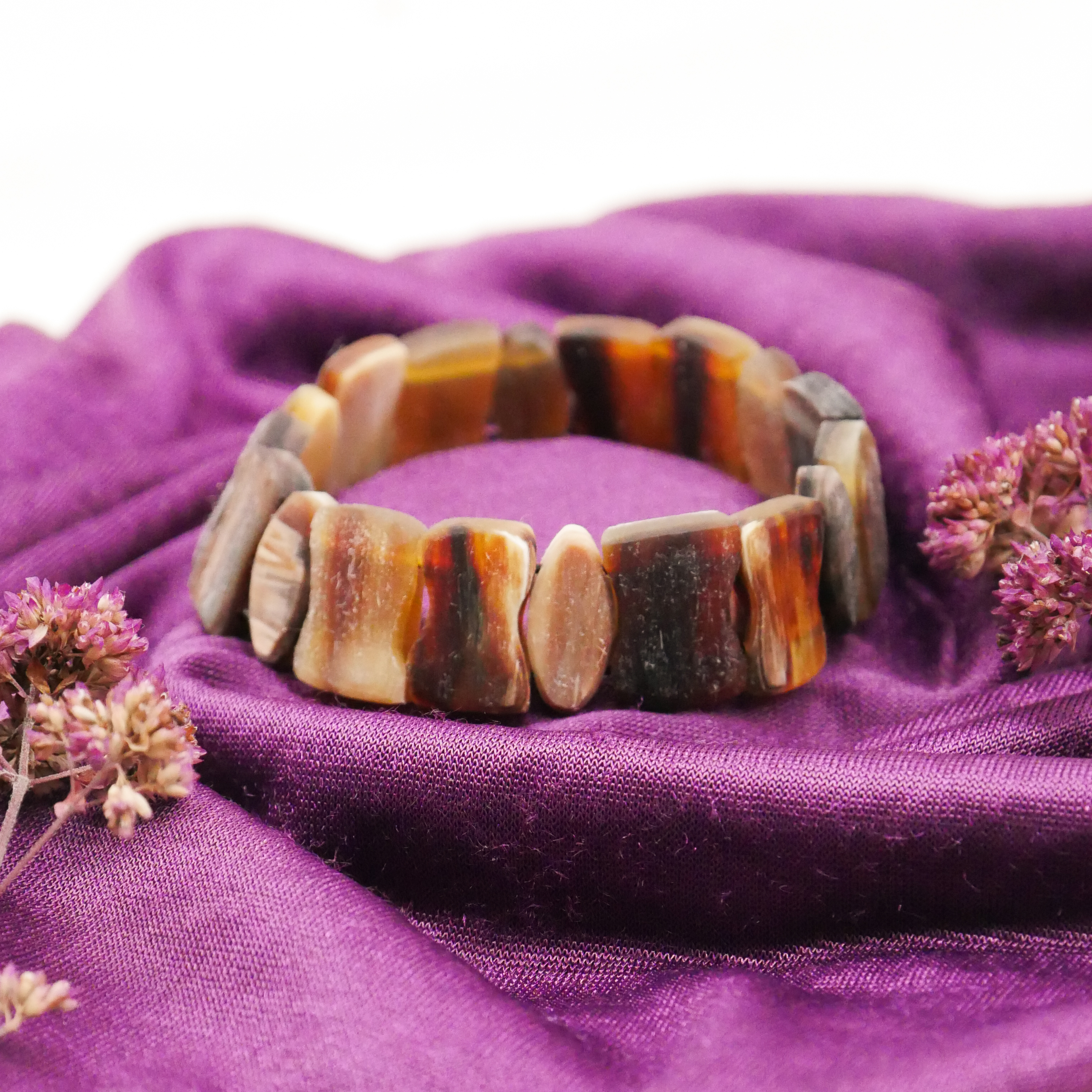  "Craft-Art", Horn Armband auf Gummi verschiedene Formen, braunes Horn matt 