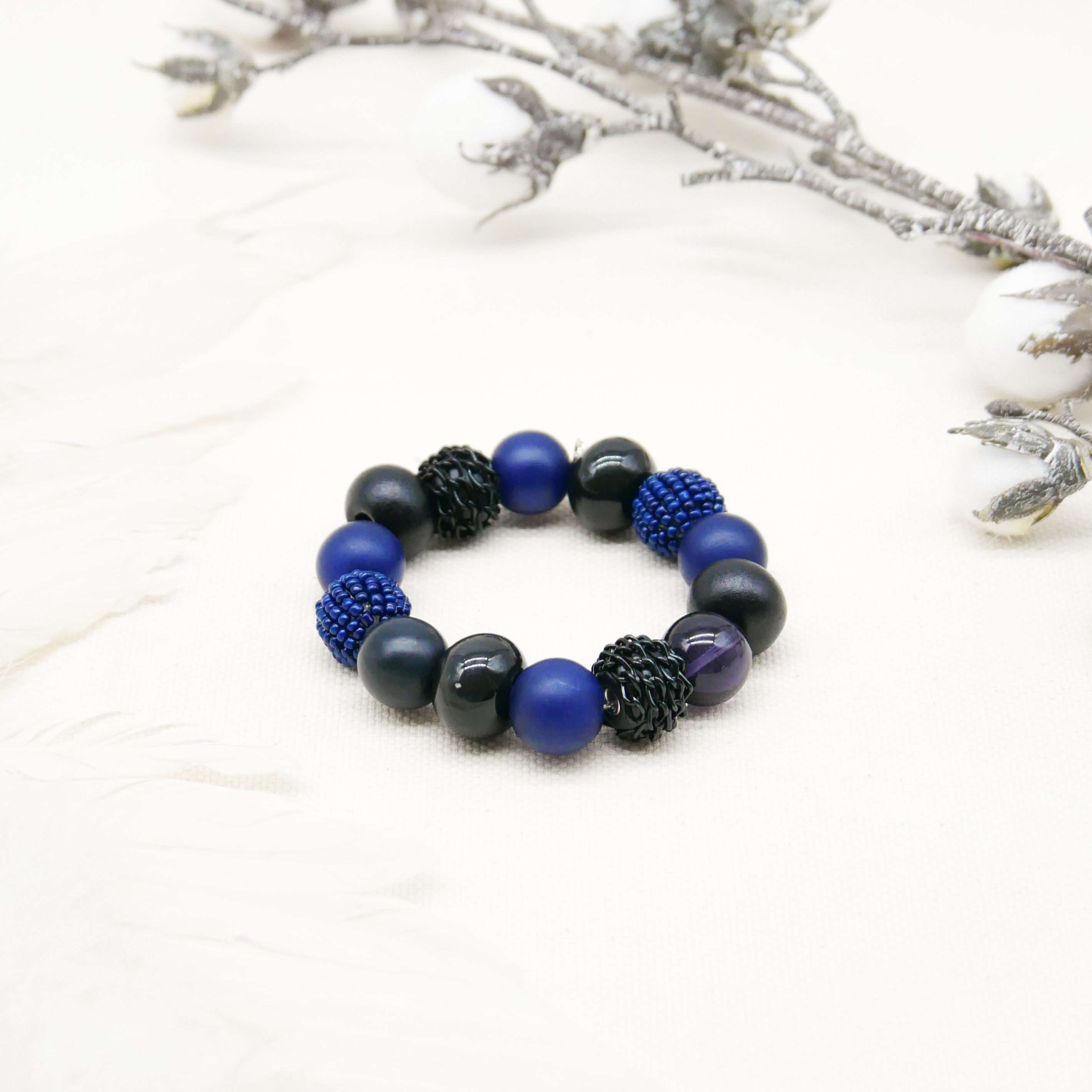  "Bollywood" Armband auf Gummi, mitternachtsblau
