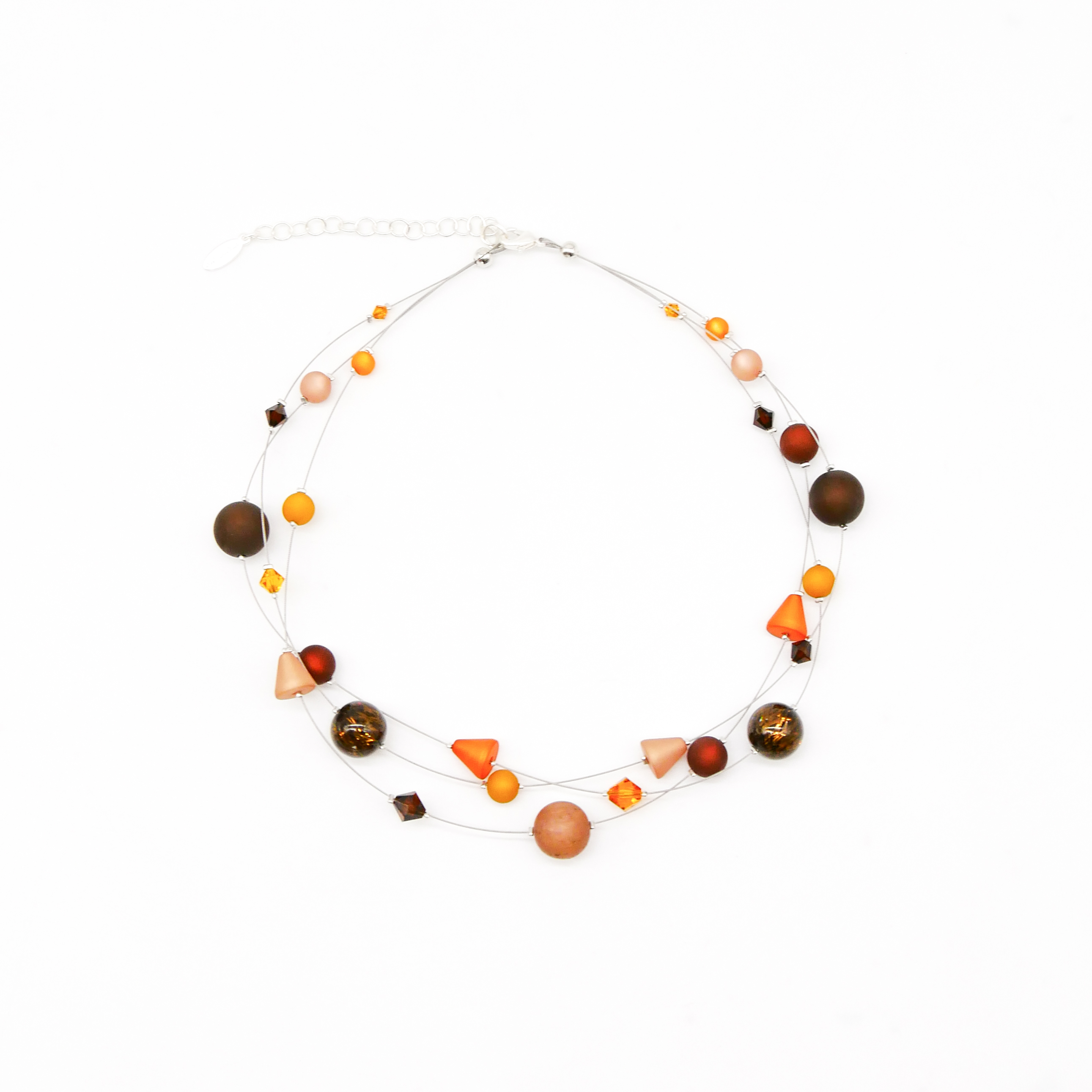 “Color Explosion”, short 3 strand necklace with polaris beads - choclatebrown “Color Explosion”, short 3 strand necklace with polaris beads - choclatebrown