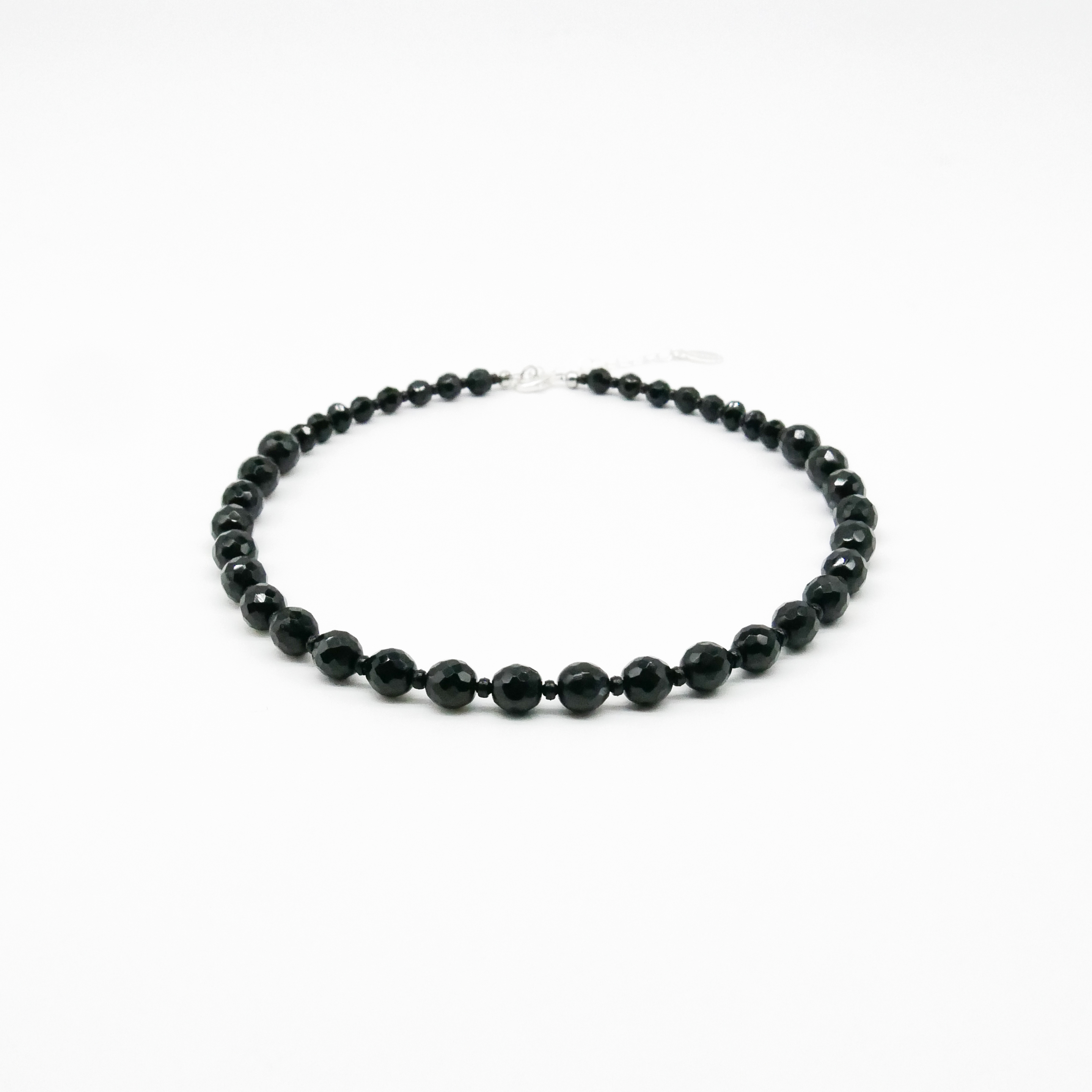  "Jet Schmuck" Kette ca. 55 cm schwarze facettierte Glasperlen Ø 12 mm mit Verlauf