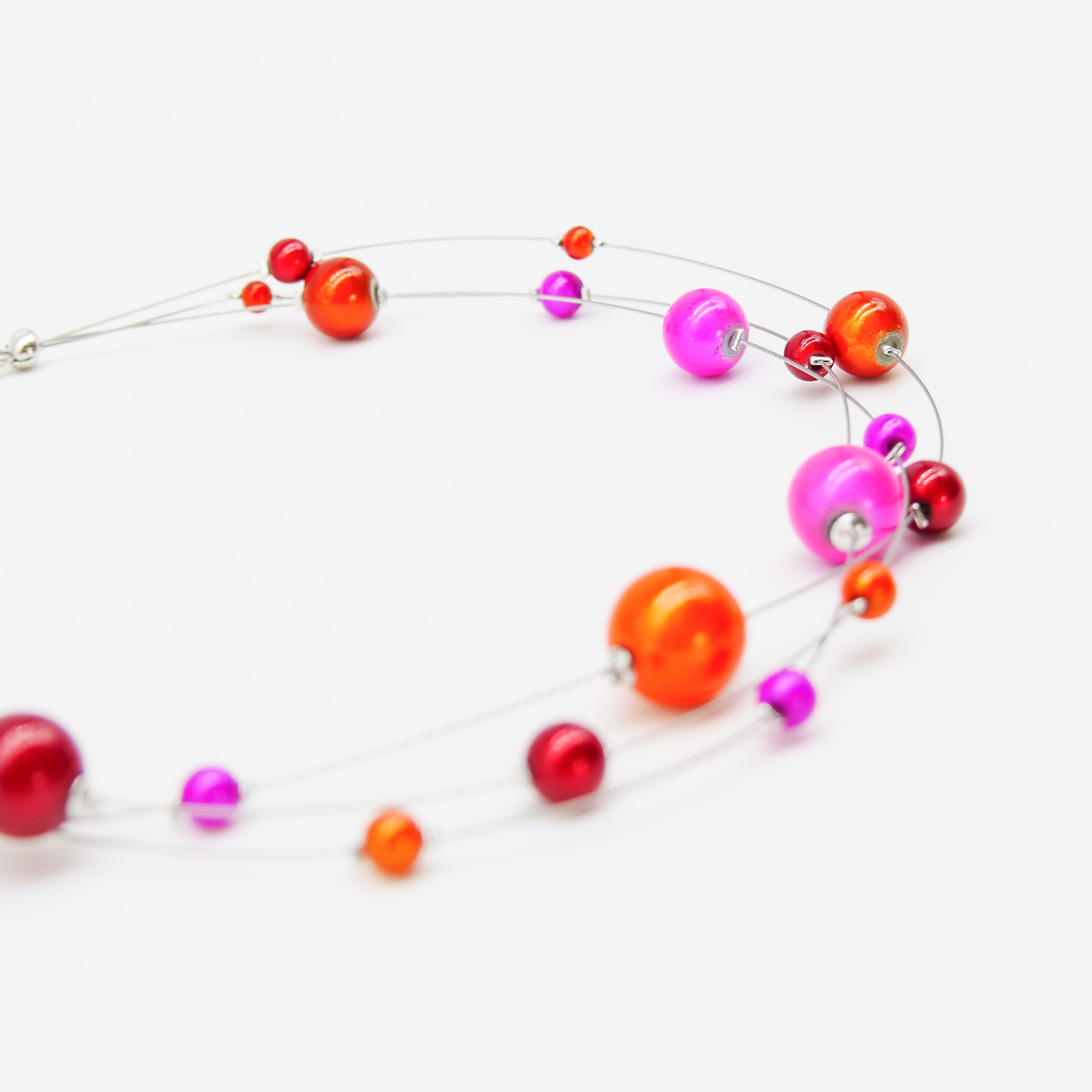 Color Explosion, kurze 3-Strang Kette "Miracle Beads" Perlen - pink orange