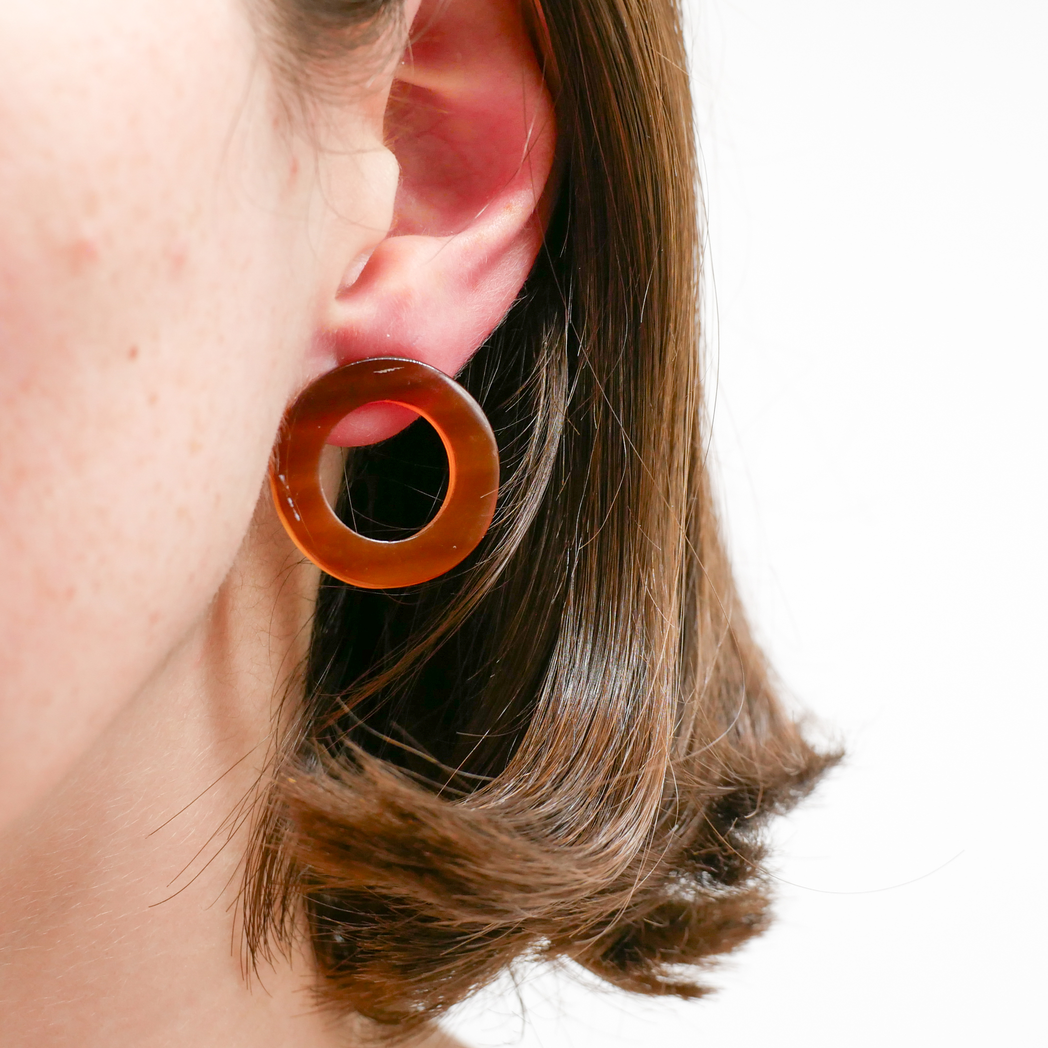 "Craft Art", ear stud "hoop", approx. 24mm, brown african horn
