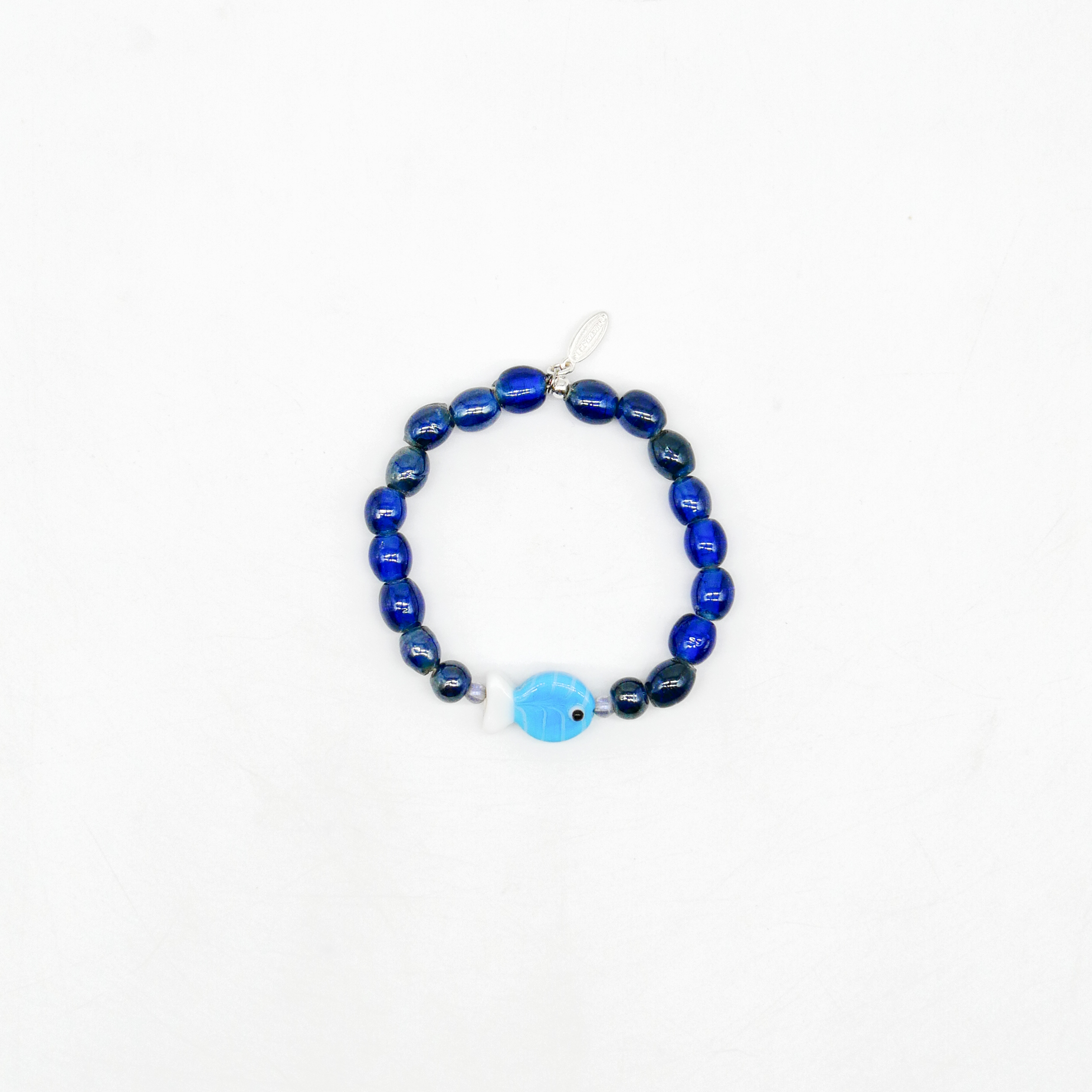 "Summer Feeling" Armband auf Gummi "Fisch" Glasperlen dunkelblau