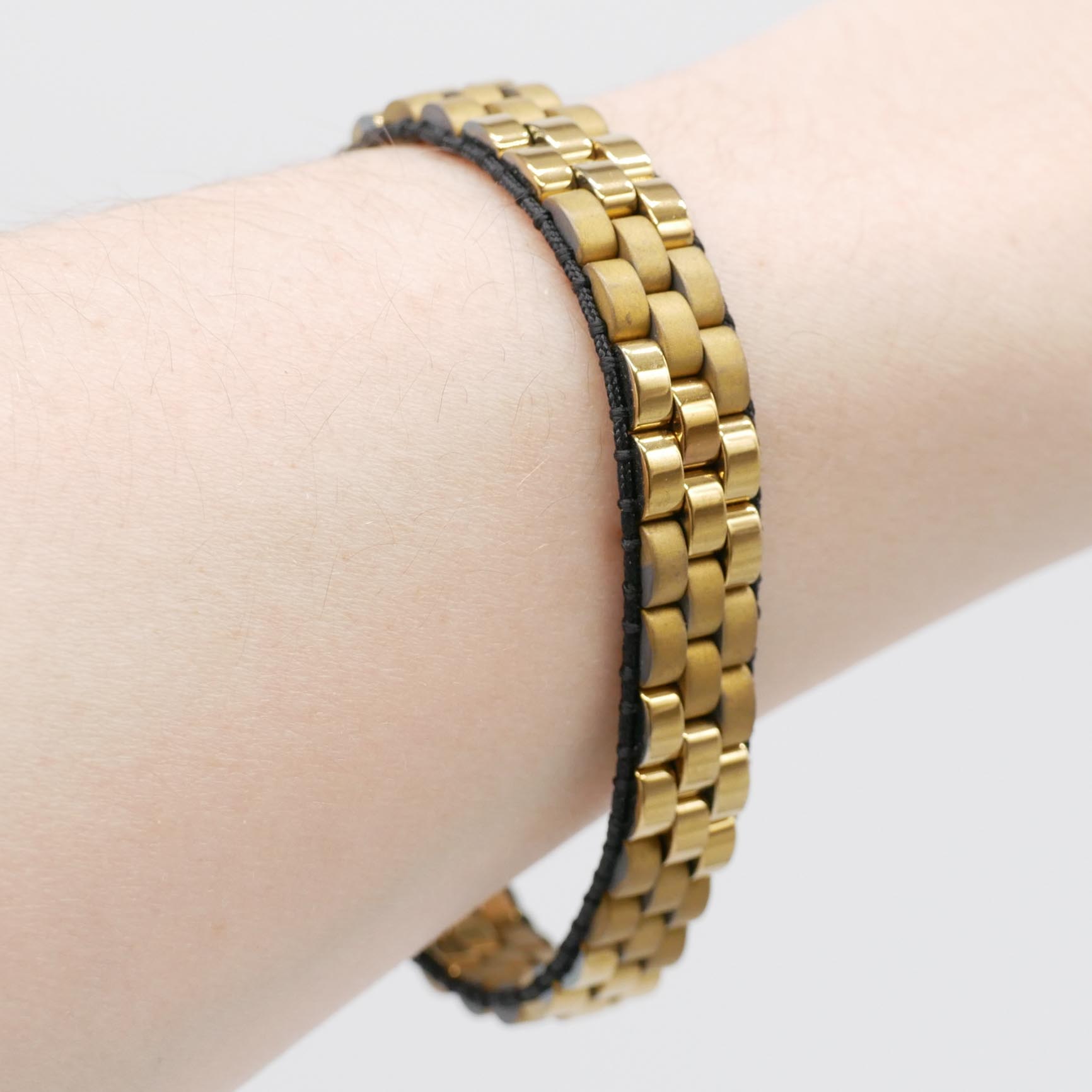 "Metallic" 3 reihiges Hämatit Armband, gold matt/glänzend