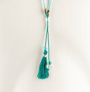 "Tassel" dainty necklace with japanese rocaille pearls and a tassel, petrol-silver