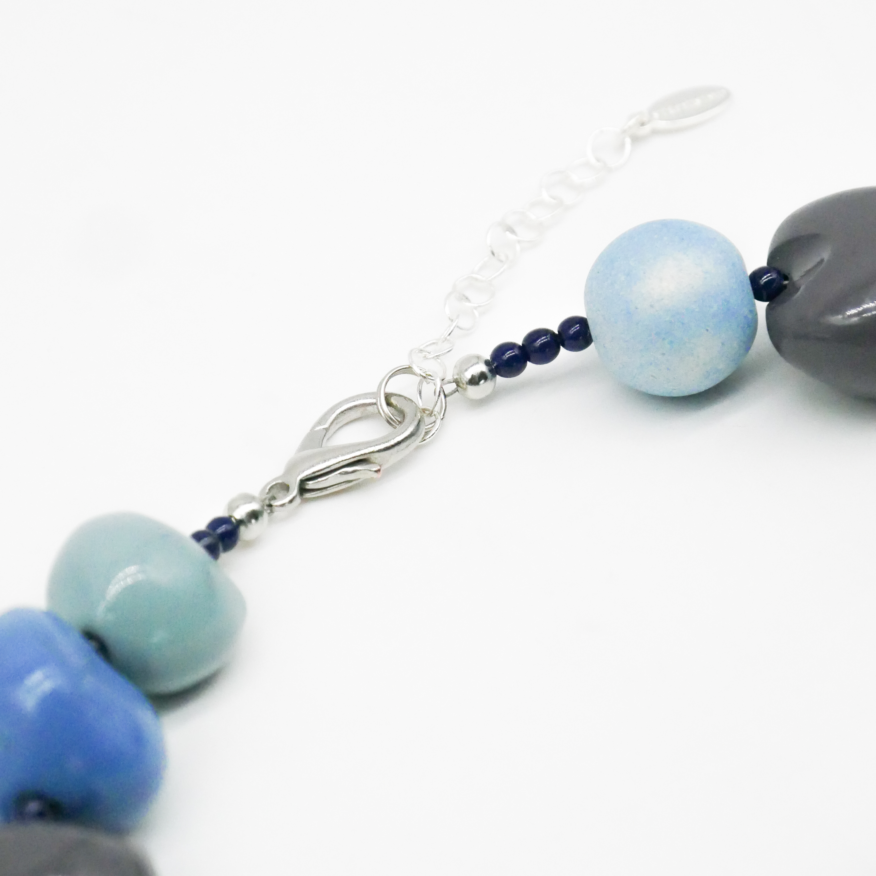  "Summer Feeling" Kette ca. 60 cm, Lumba Samen, Glasperlen, blue petrol