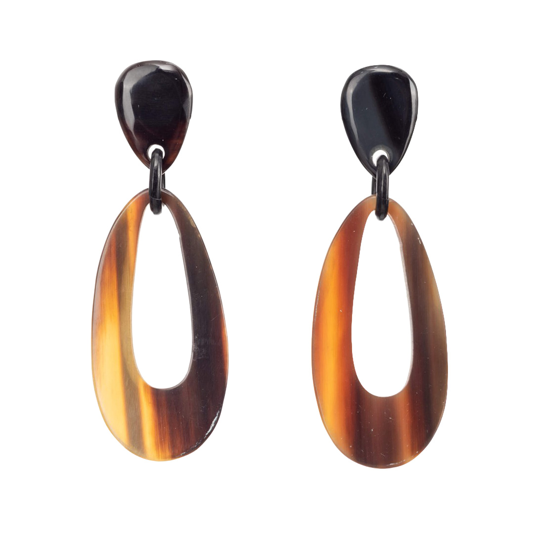 Horn Ohrstecker, Spitzoval gerundet, braunes afrikanisches Horn