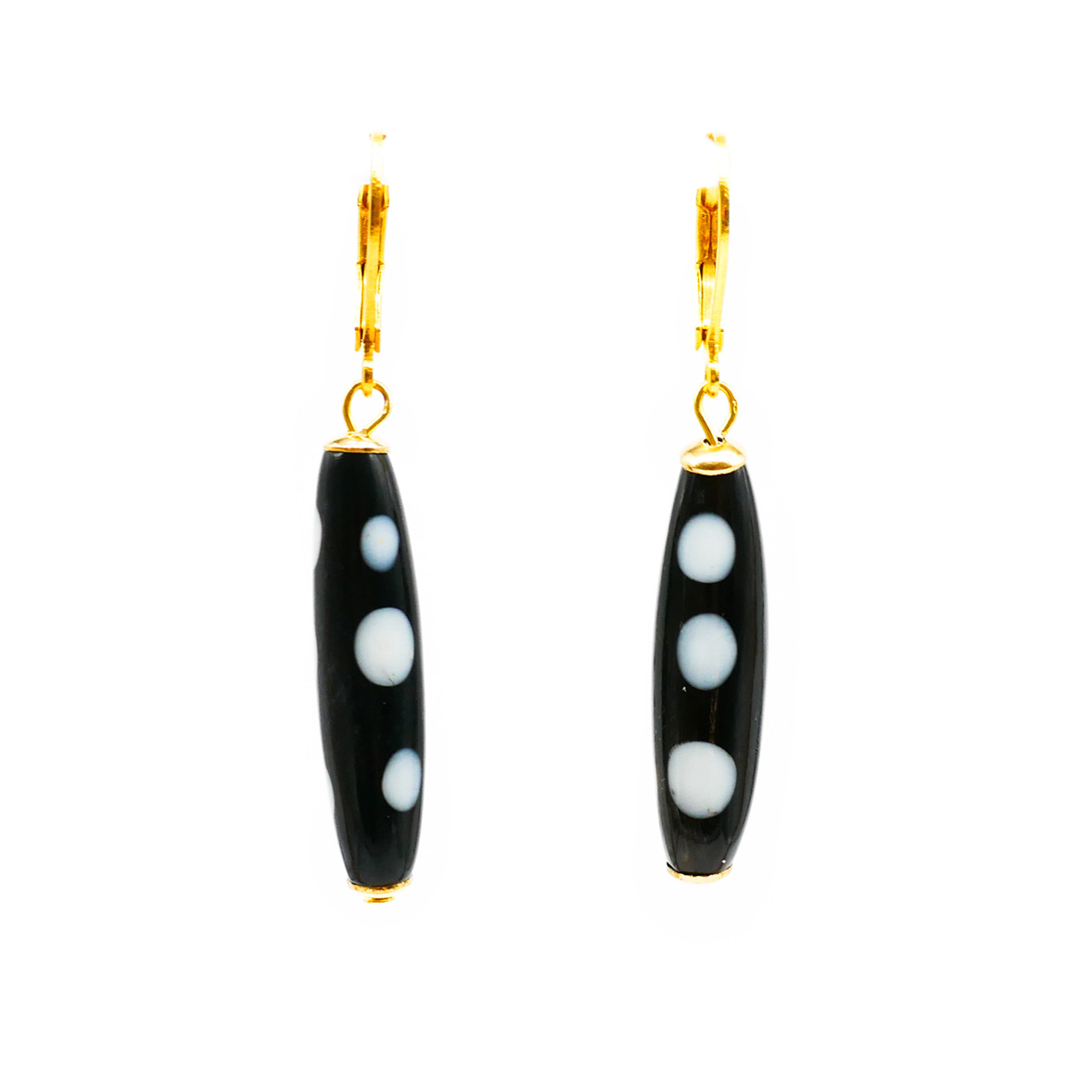 "Classic Ethnic" Ohrhänger gold, gepunktete Knochenperle Olive 25 x 7 mm