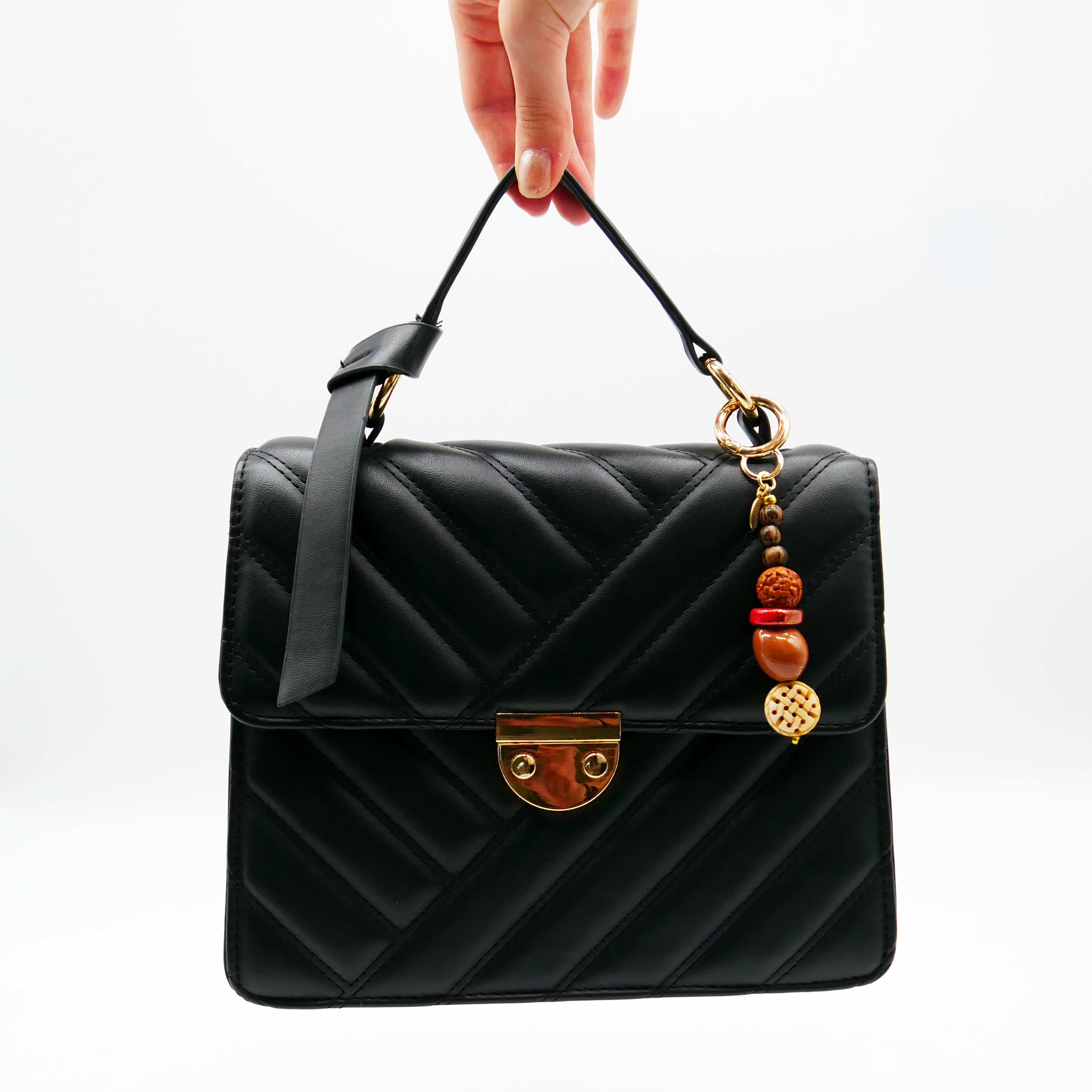 "Lucky Pendant" Anhänger, 1 Strang Holz-Samenperle, Keramik- und Knochenperle 