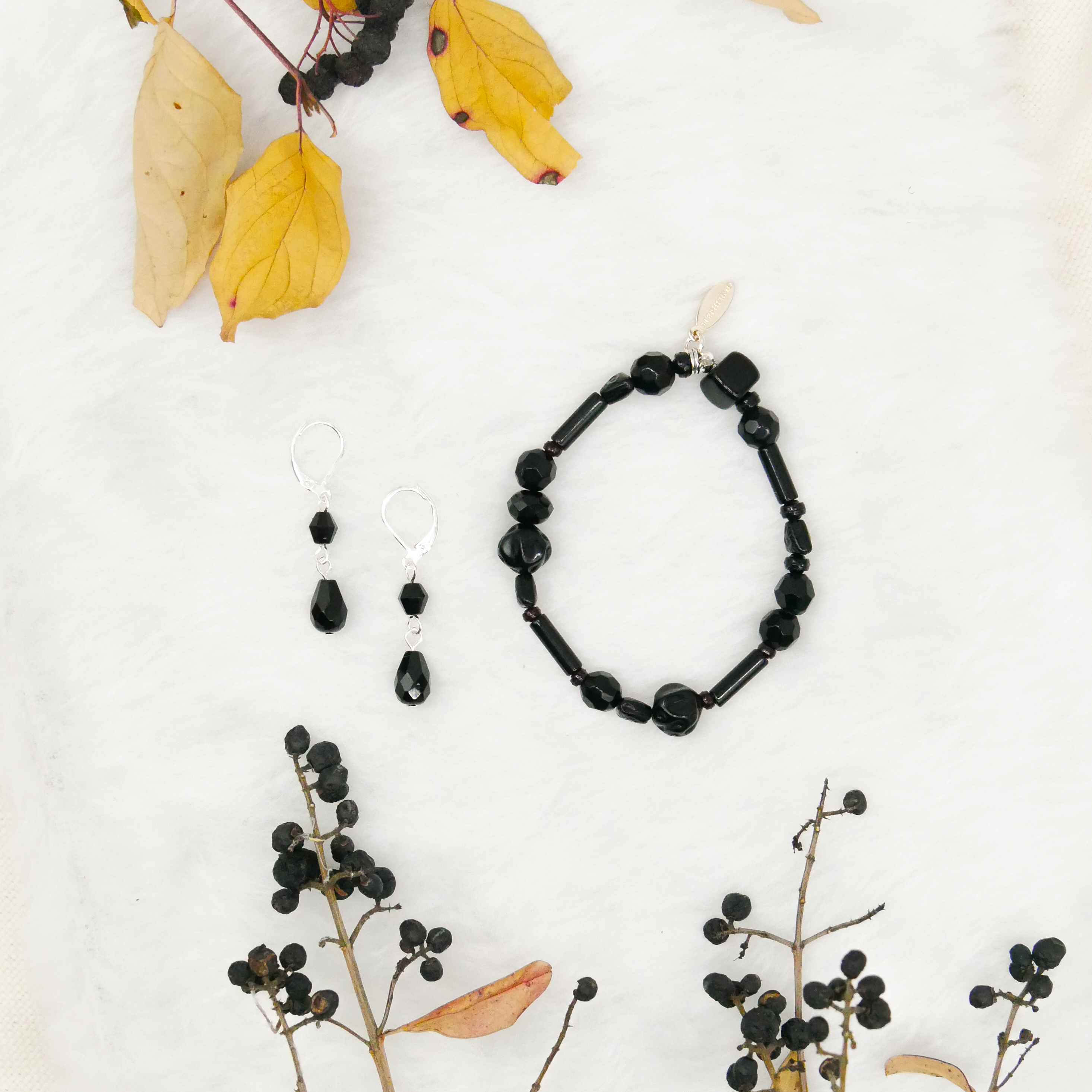  "Jet Schmuck" Ohrhänger "Tropfen", schwarze Glasperlen 