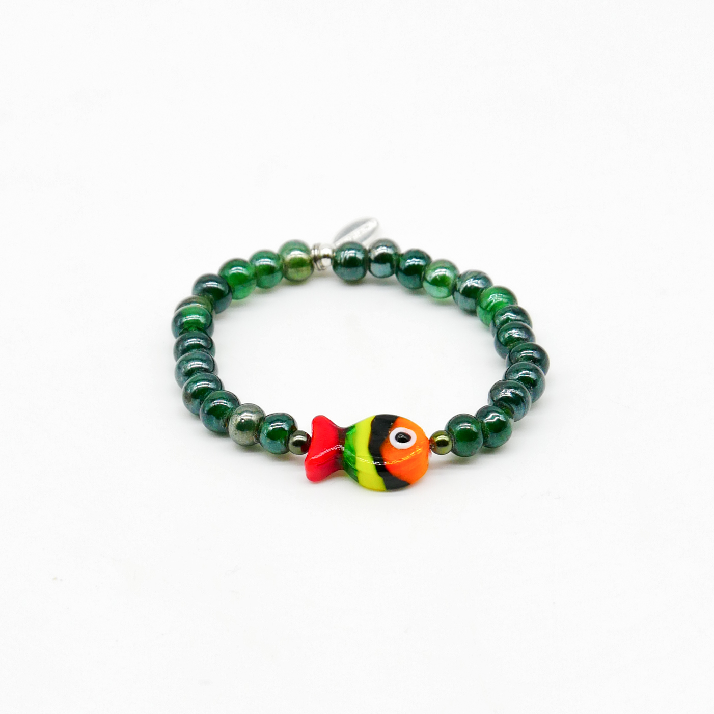 "Summer Feeling" Armband auf Gummi "Fisch" Glasperlen moos