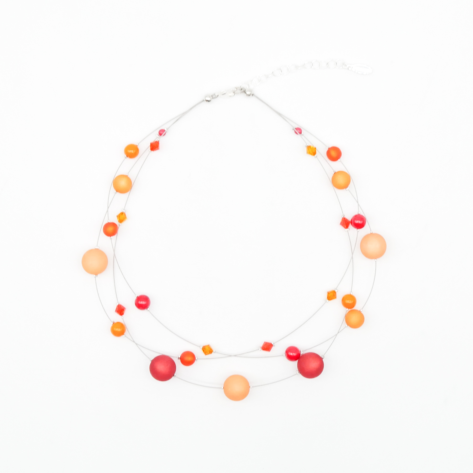 "Color Explosion", kurze 3 Strang Kette mit Polaris- und Kristallperlen - orange "Color Explosion", kurze 3 Strang Kette mit Polaris- und Kristallperlen - orange