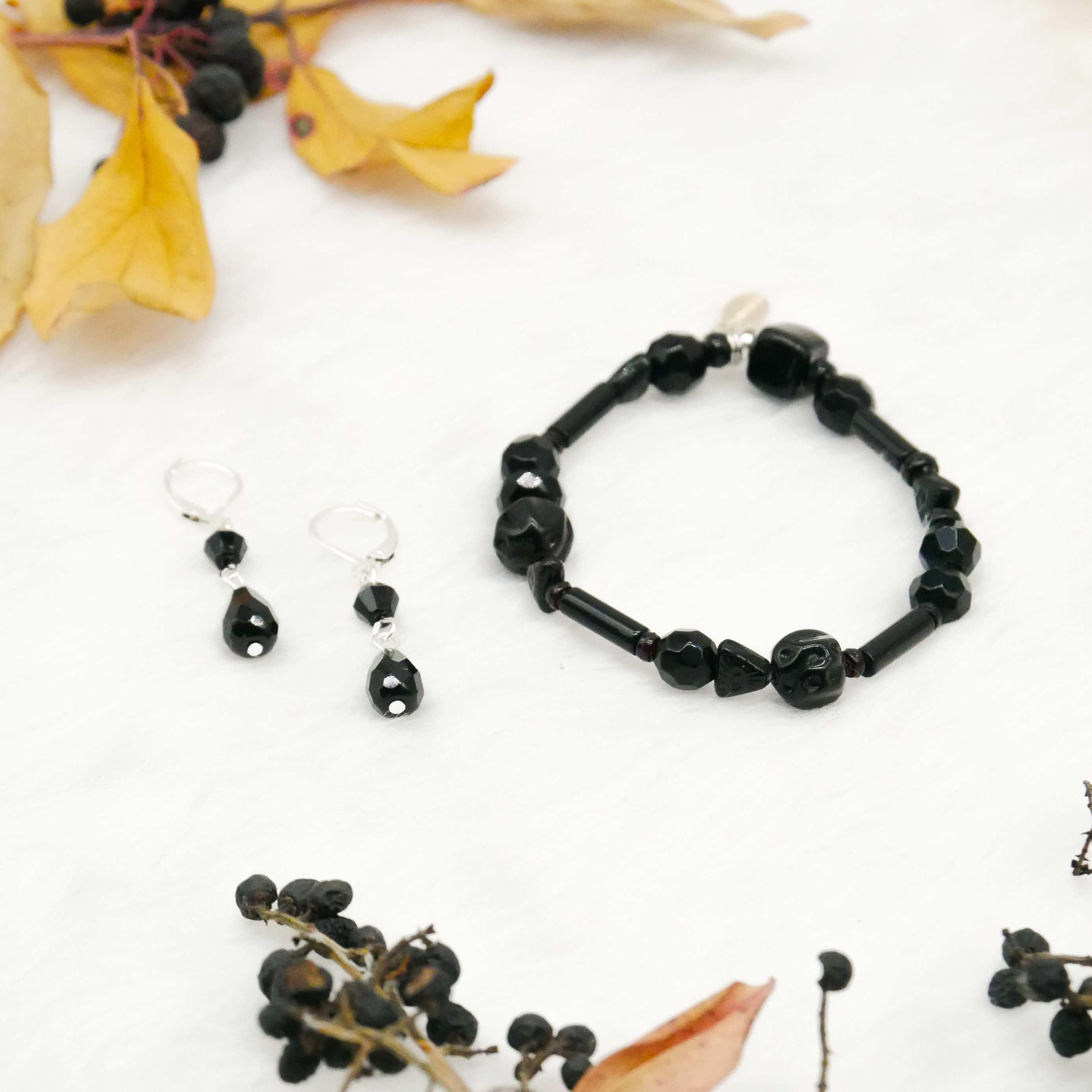  "Jet Schmuck" Ohrhänger "Tropfen", schwarze Glasperlen 