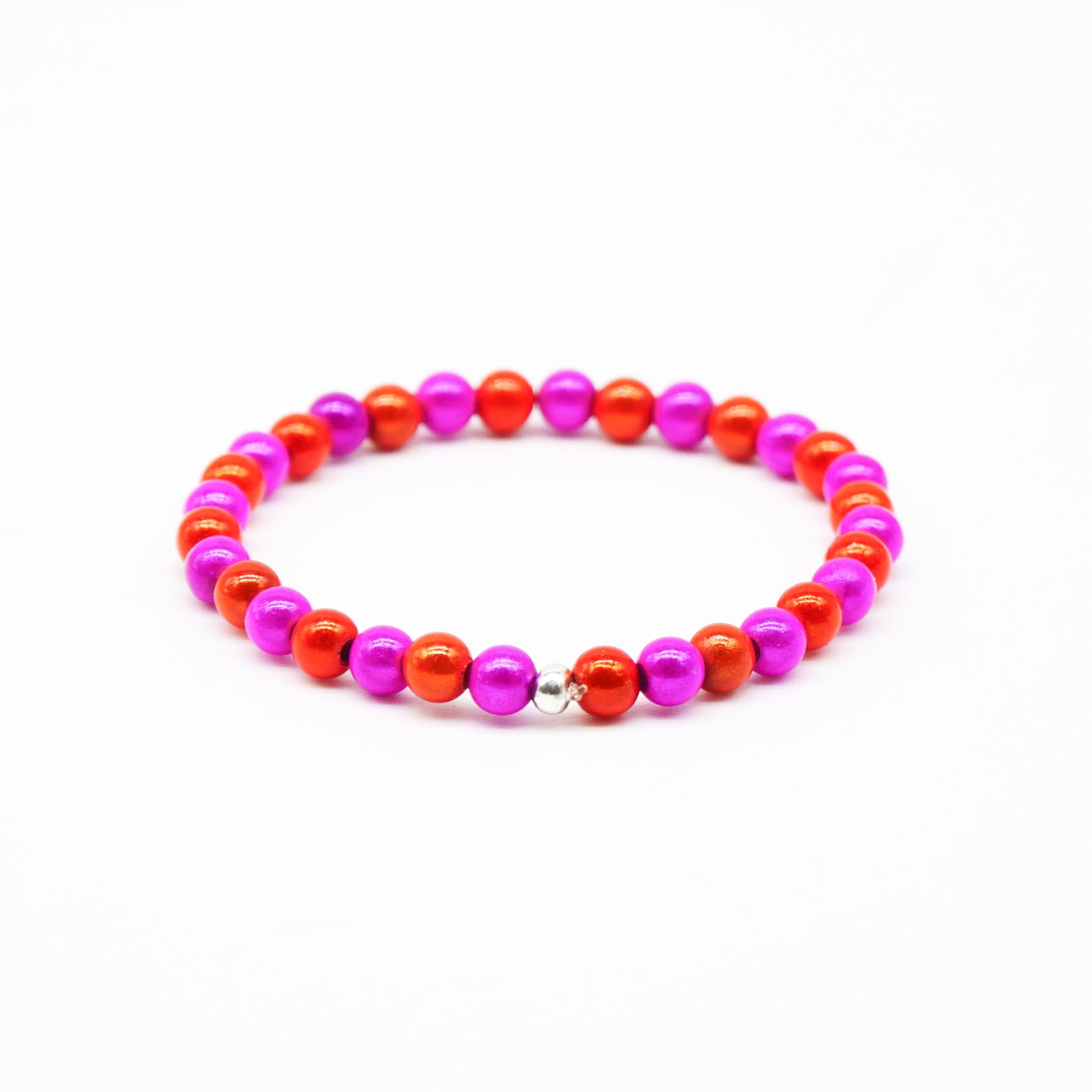 "Summer Feeling", elastisches Armband, ø 6mm Perlen, Miracle Beads, pink-orange