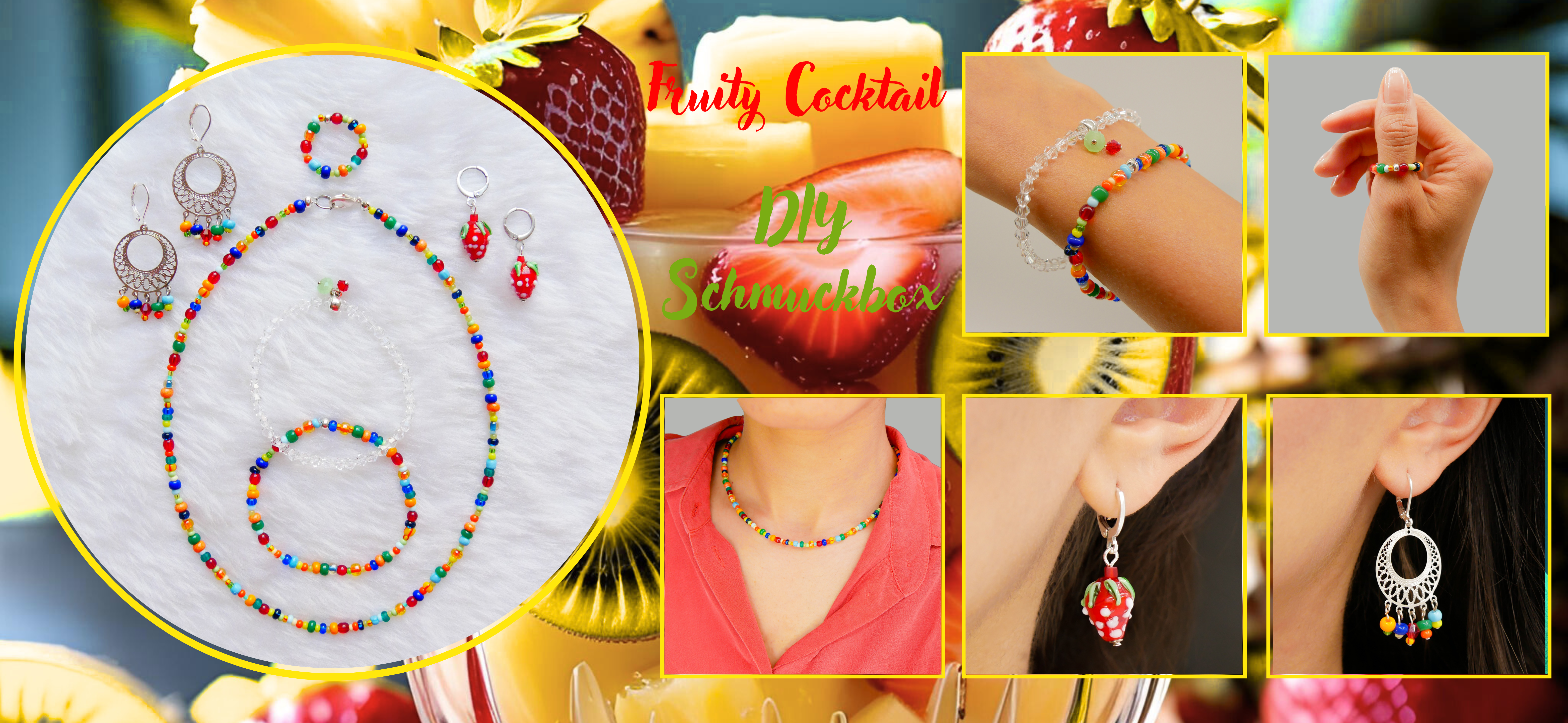  DIY Schmuckbox, Fruity Cocktail, 1x Ring, 1x Kette, 2x Armband, 2x Ohrring