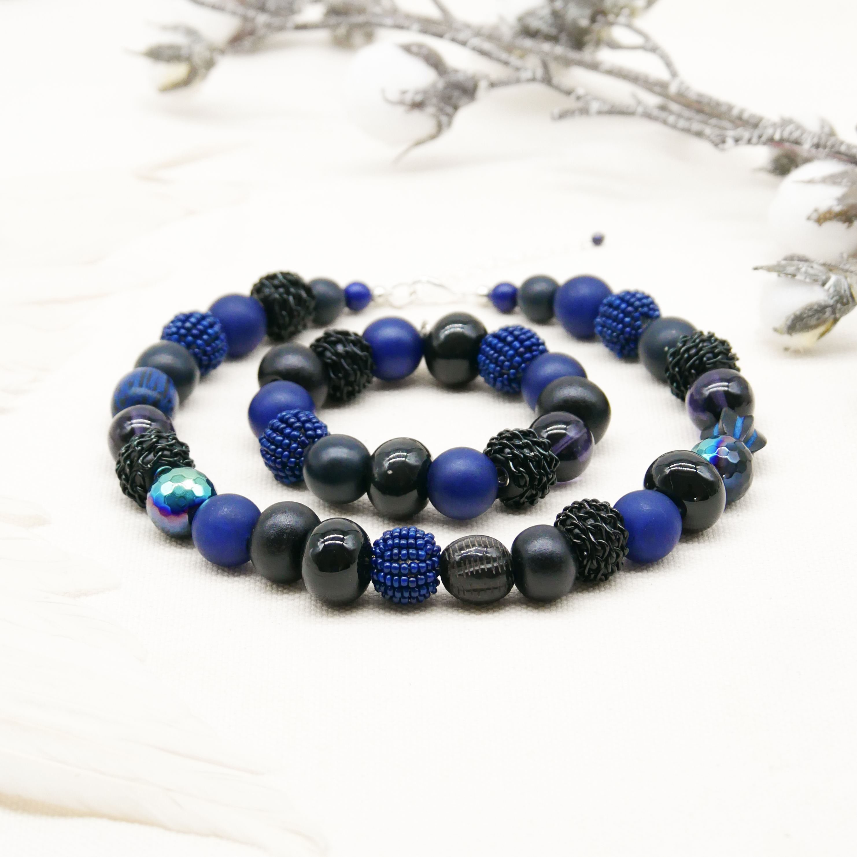  "Bollywood" Armband auf Gummi, mitternachtsblau