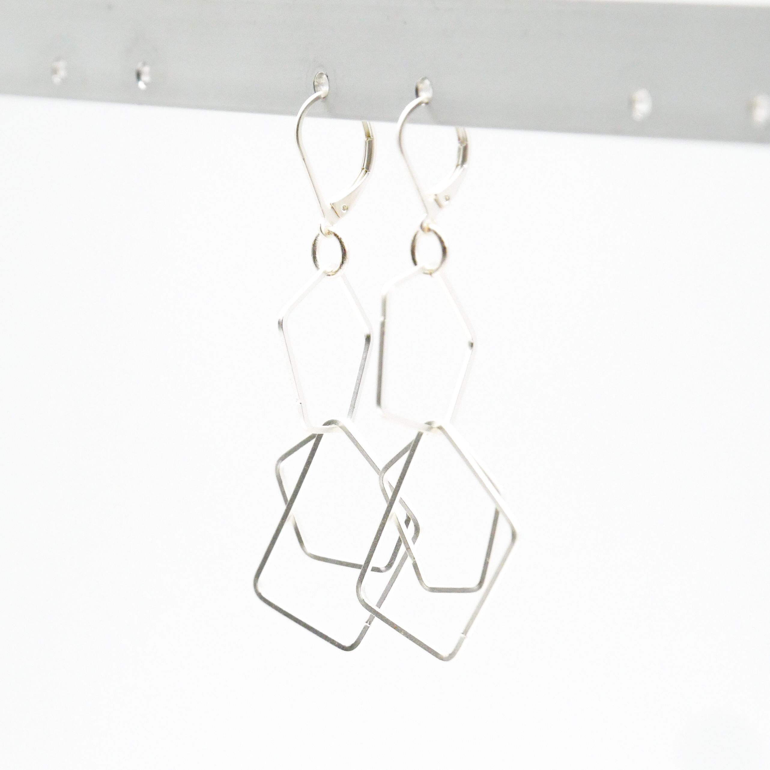 "Charm" earrings, small pentagon, silver plated