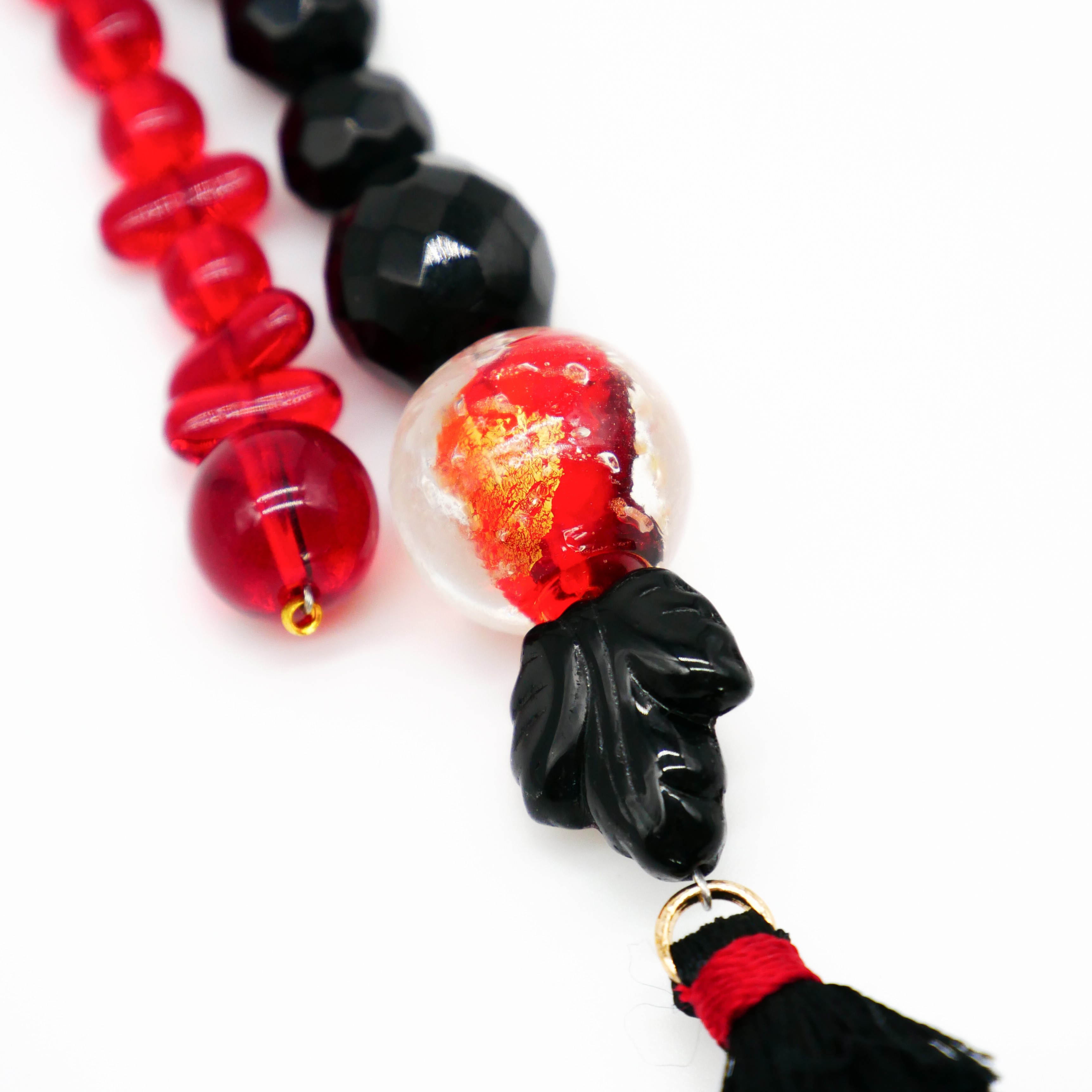 "Lucky Pendant" Anhänger, 2 Stränge Glas rot und schwarz, Designperle "Lucky Pendant" Anhänger, 2 Stränge Glas rot und schwarz, Designperle