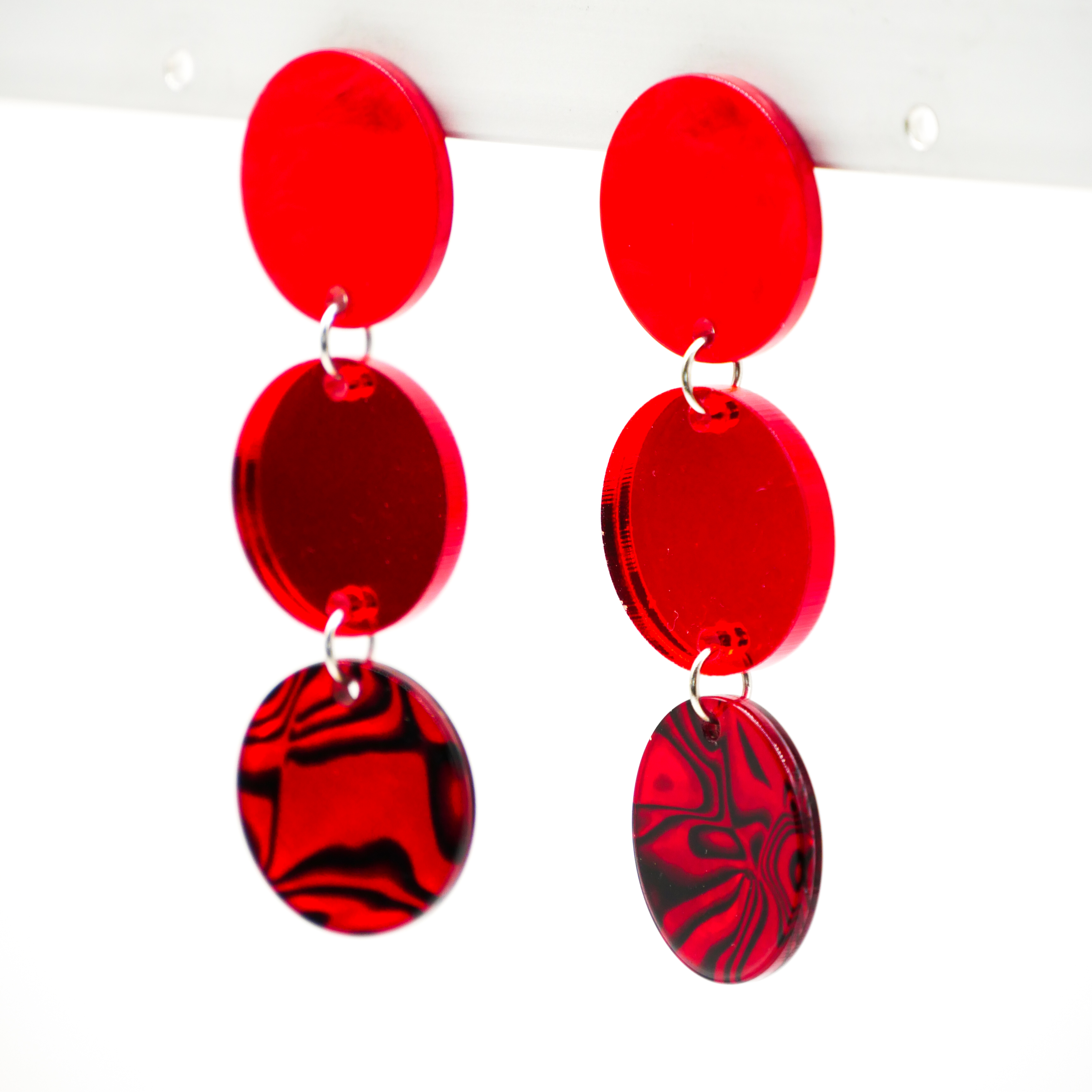 "Color Explosion", stud earrings 3pcs traffic light Ø 22 mm red pearl