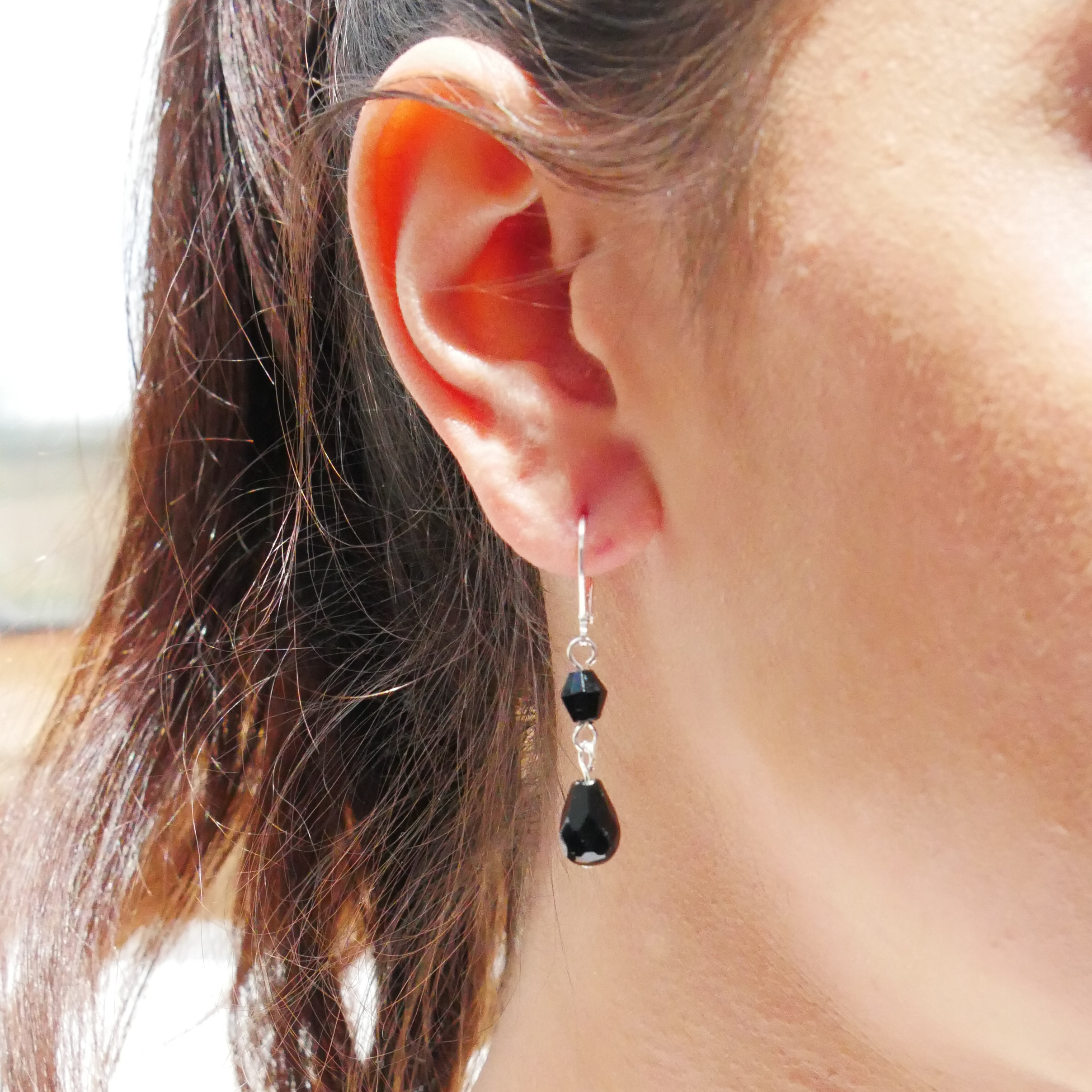  "Jet Schmuck" Ohrhänger "Tropfen", schwarze Glasperlen 