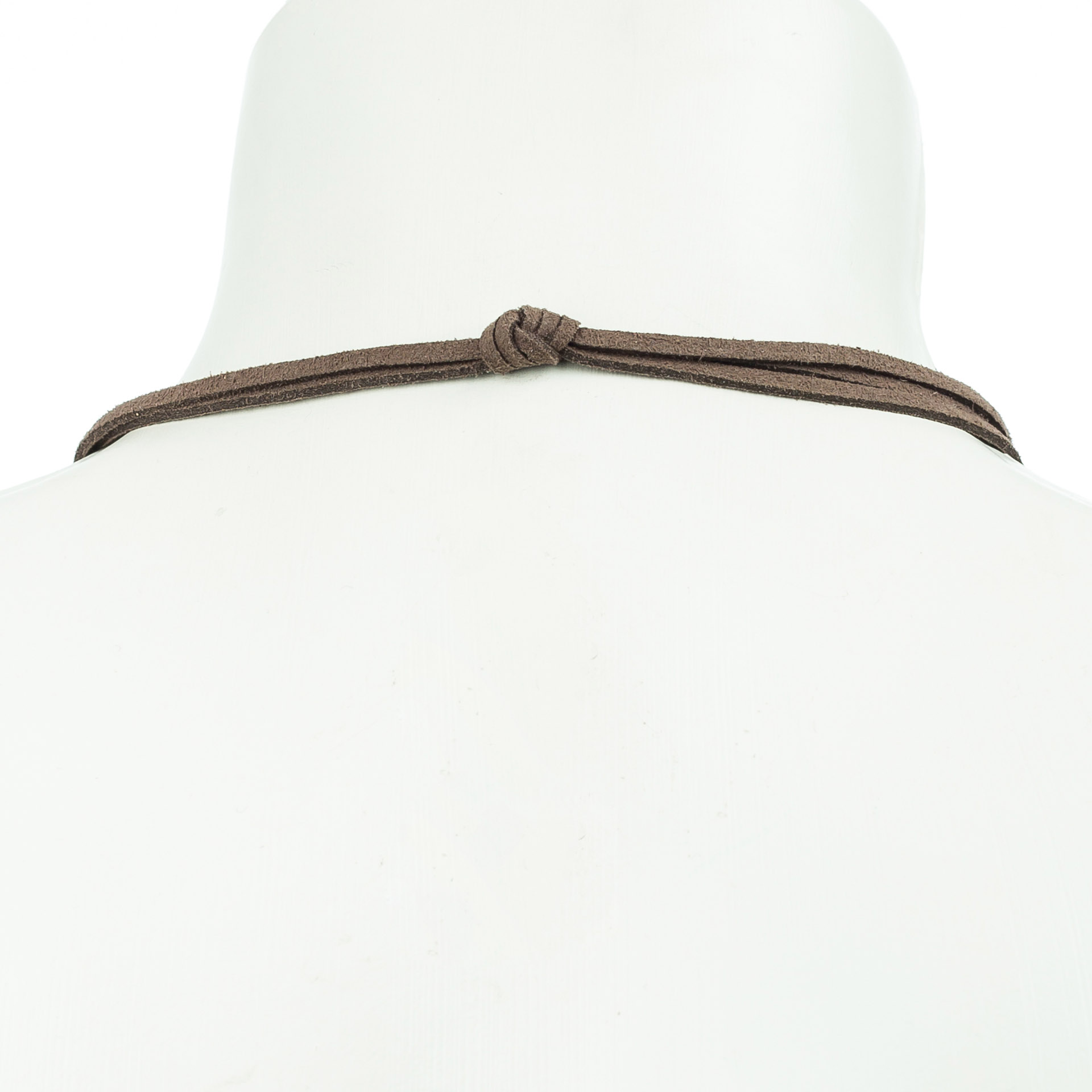 "Freshwater Pearls" long necklace with freshwater pearls on a dark brown fabric band, blossom rose