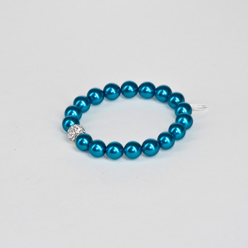 Armband "Glamour" mit Glasperlen und Glitzerkugel 10mm, blaumetallic