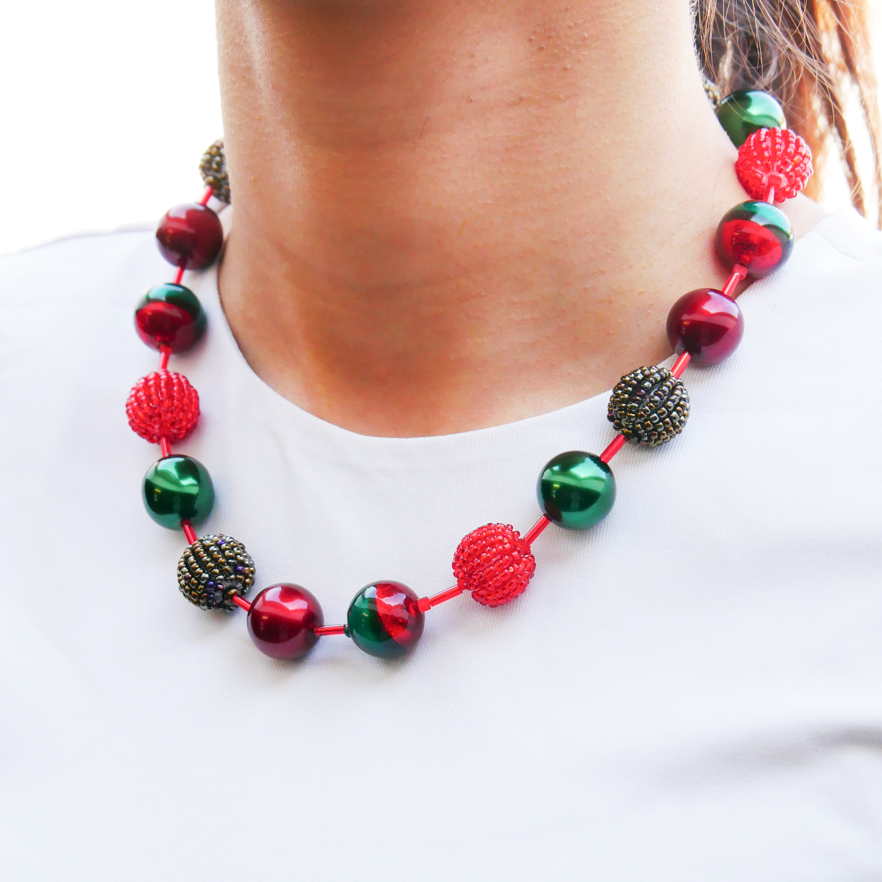  "Fine Bead Art", "Kette Christmas", Lampenperlen, Glasperlen rot-grün
