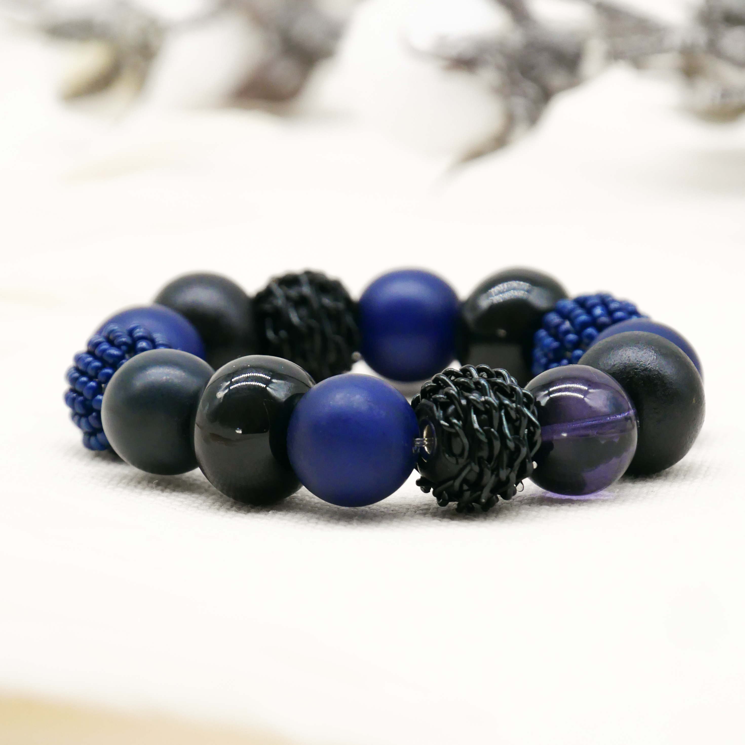  "Bollywood" Armband auf Gummi, mitternachtsblau