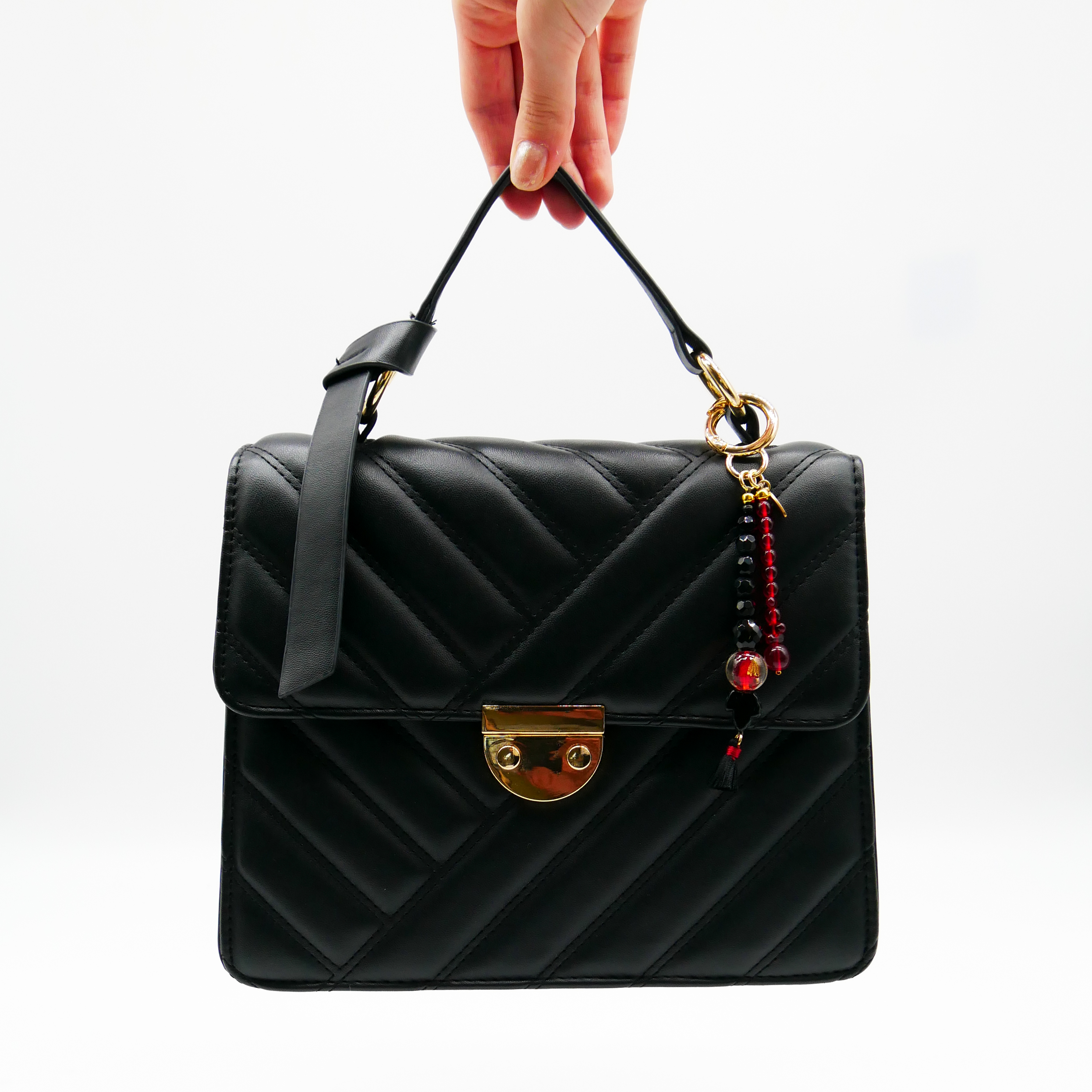 "Lucky Pendant" Anhänger, 2 Stränge Glas rot und schwarz, Designperle 