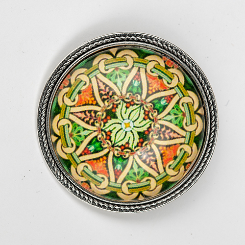 Brooch "Mandala", glass, orange-green