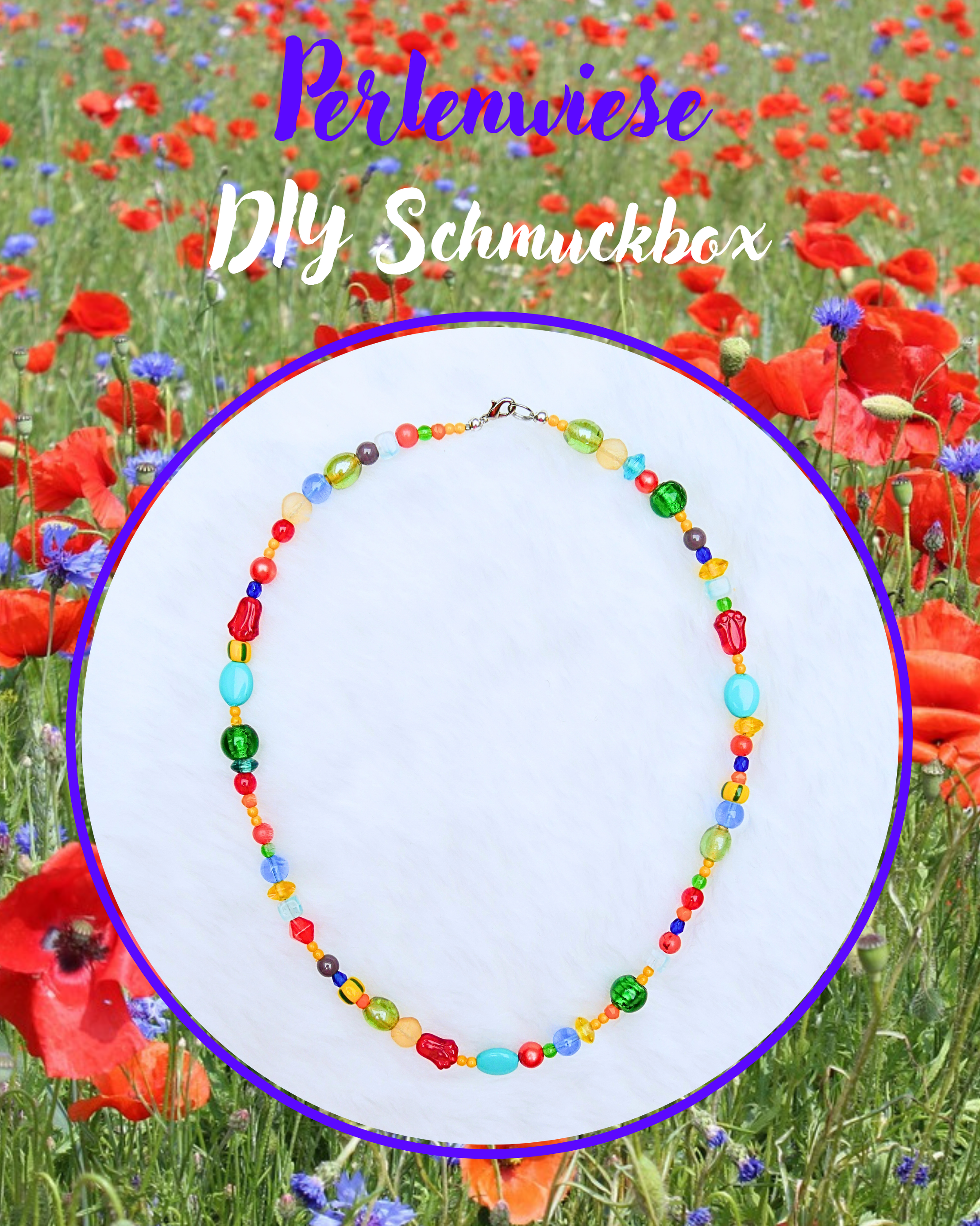  DIY kleine Schmuckbox, Kette Perlenwiese bunter Glasperlenmix